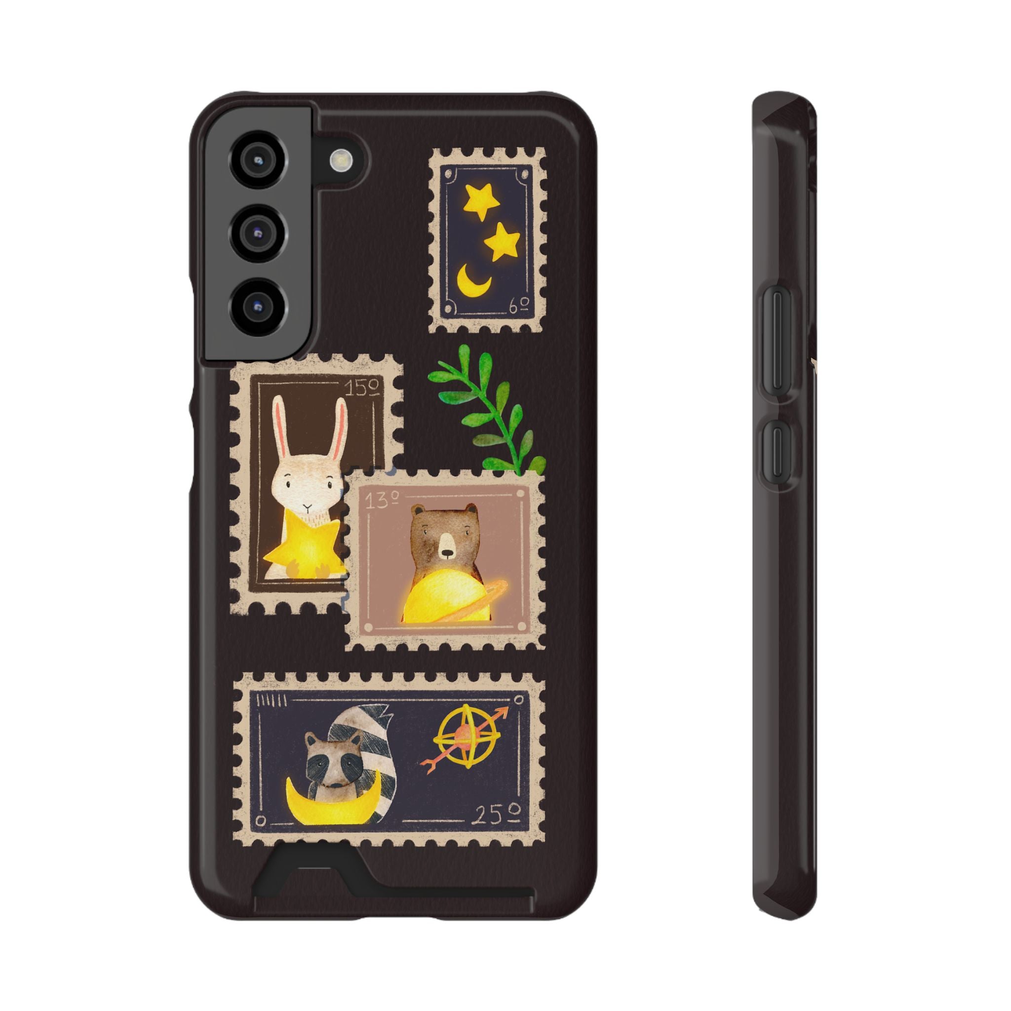 Animal Phone Case with Card Holder - Cute Raccoon, Bear & Bunny Design for iPhone 13 Samsung Galaxy S21/S22 - Pet Lovers Night Sky Style