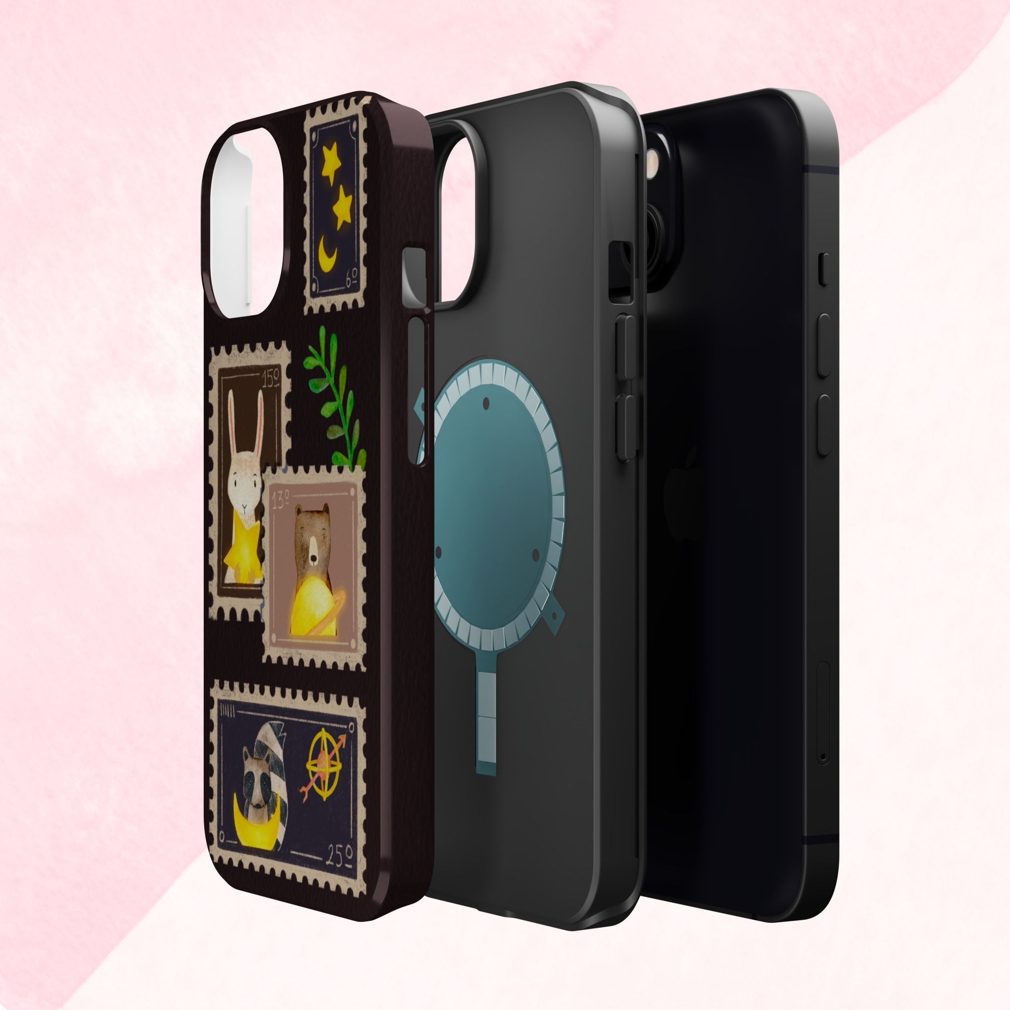 Cute Animal Stamp Phone Case, Quirky Gift for Animal Lovers, Personalized Case for Holidays, Unique Phone Accessory