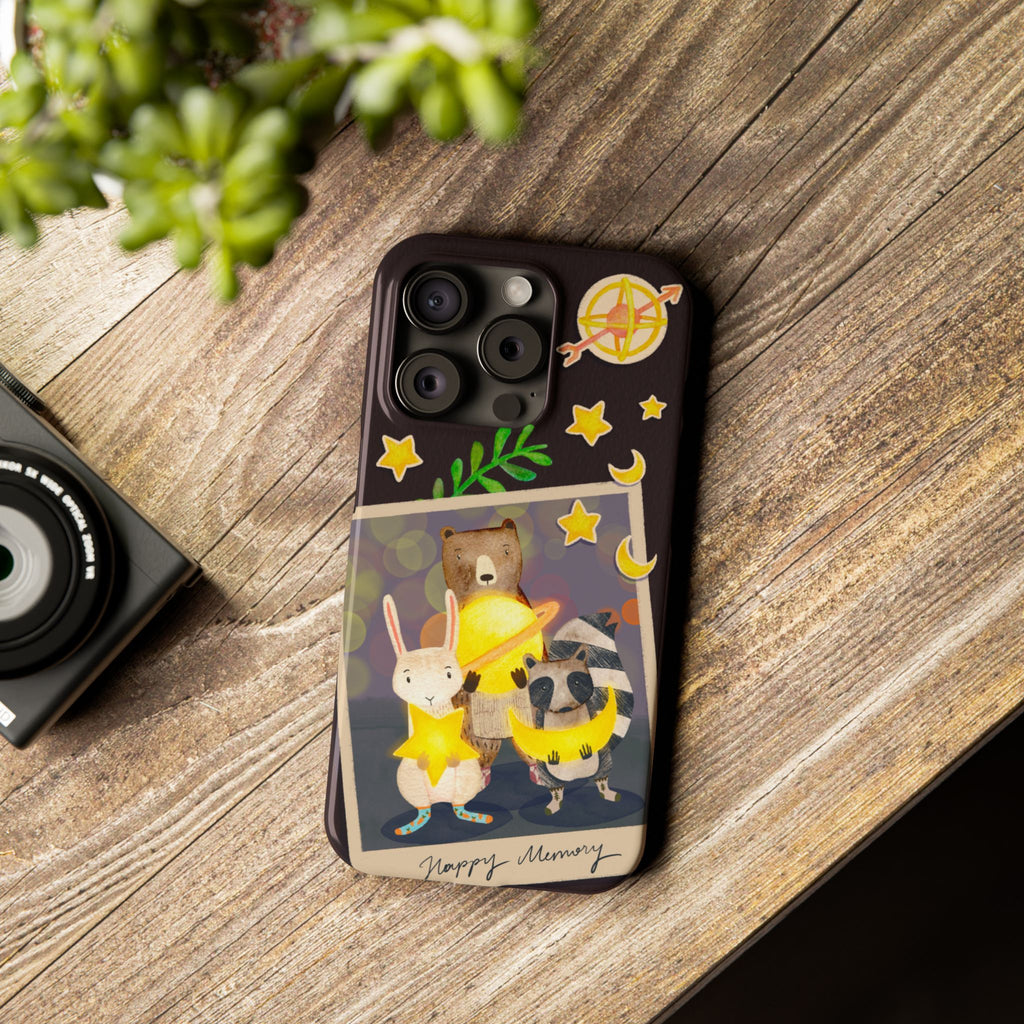 Happy Memory Animal Slim Case, Starry Night Friends iPhone Cover, Kawaii Photo Design, iPhone 8 9 X XR 12 13 14 15 16