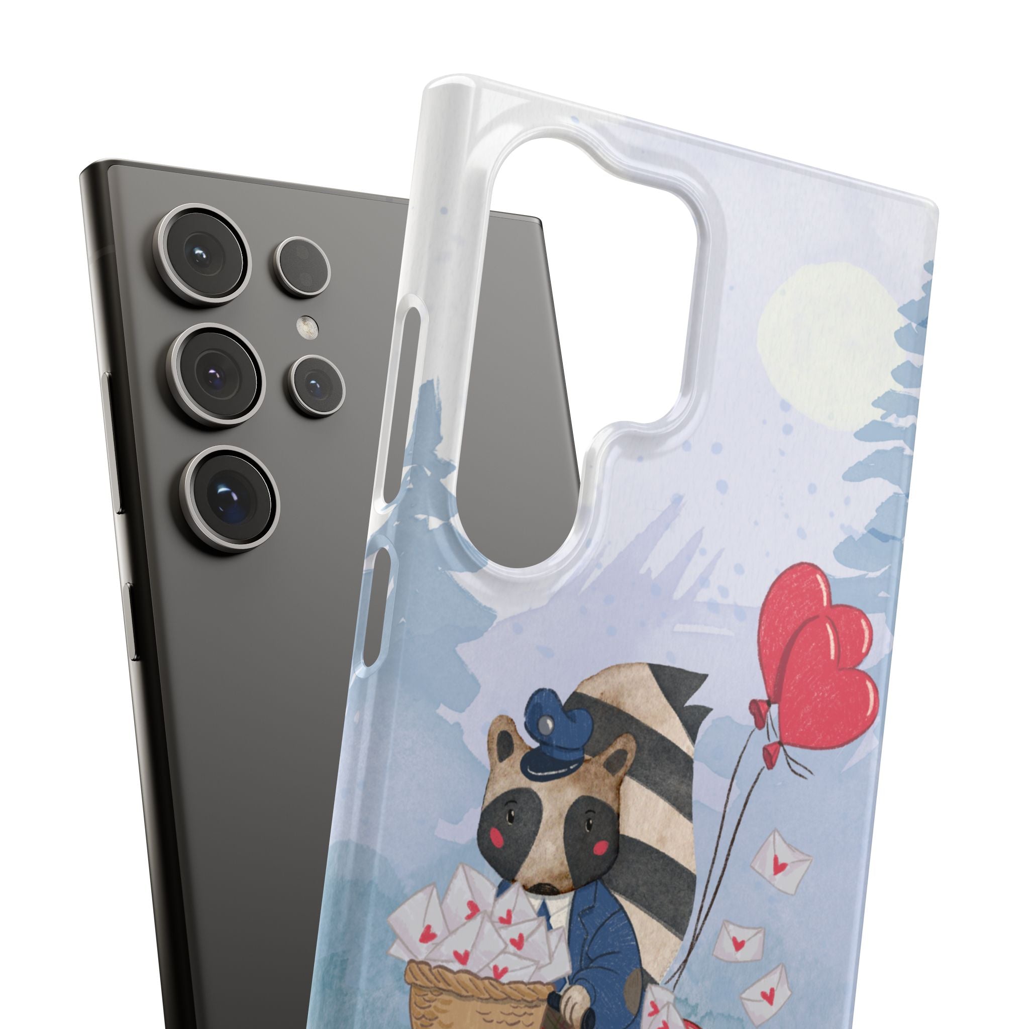 Whimsical Animal Snap Case with Love Balloons, Cute Phone Case, Valentine's Day Gift, Animal Lover Accessory, Creative Phone Cover