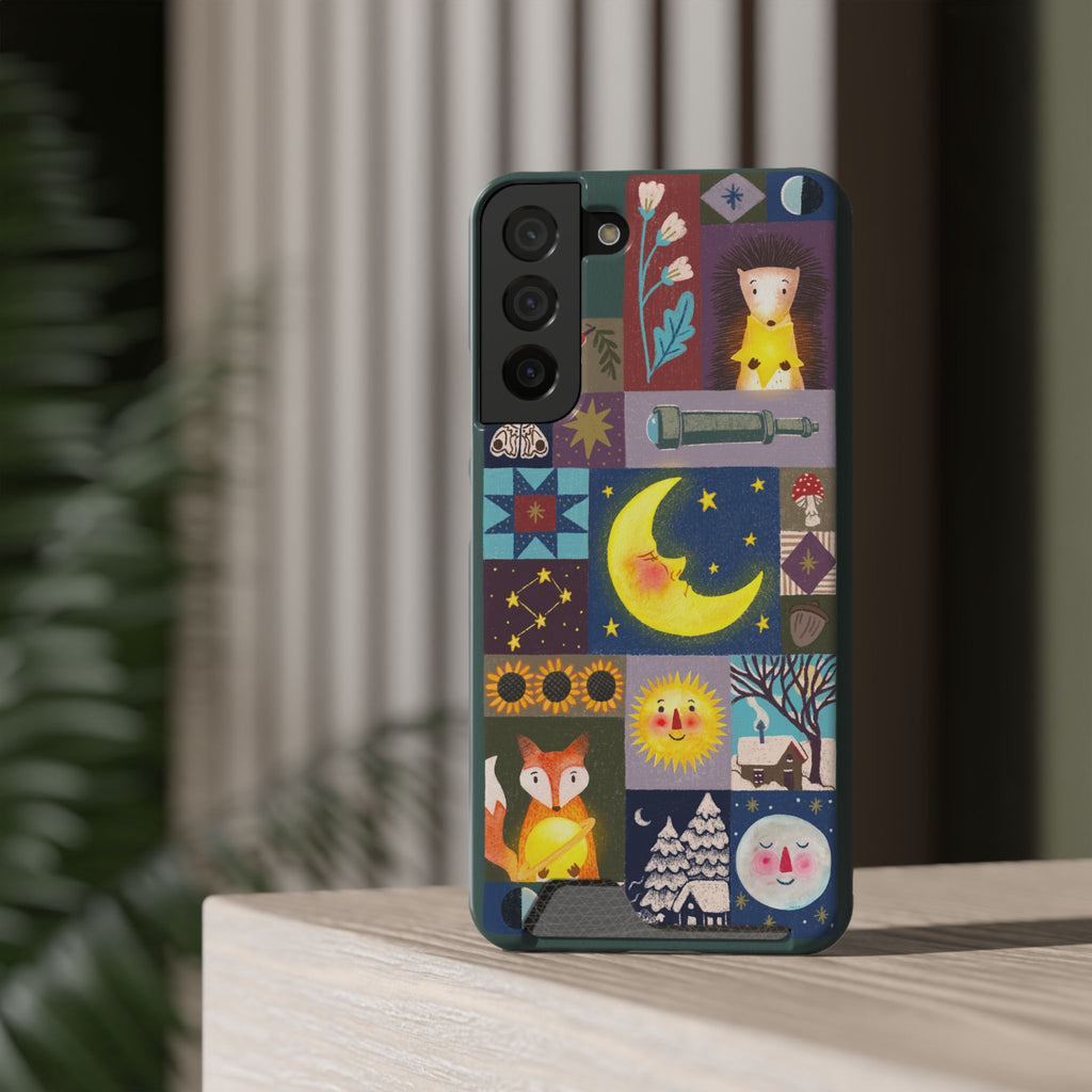 Magical Celestial Patchwork Phone Card Case - Cute Forest Animals Design, Perfect Gift for Nature Lovers, Kids & Adults, Ideal for Birthdays