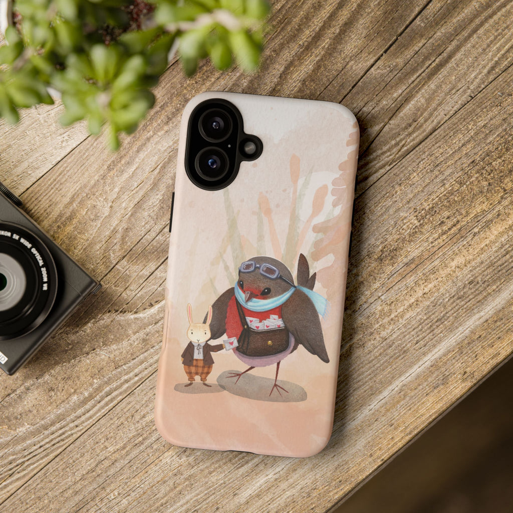 Whimsical Animal Phone Case, Cute Bird and Rabbit Design, Animal Lovers Gift, Nature-Themed Accessory, Eco-Friendly Tech Cover