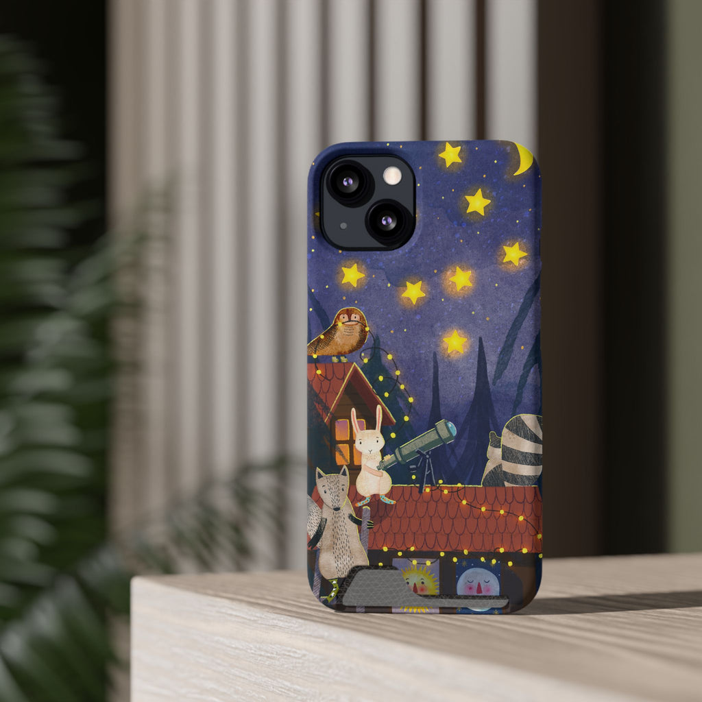 Stargazing Animals Phone Case With Card Holder - Cute Animal Design for Kids, Gift for Urban Explorers, Night Sky Vibes, Fun Accessory