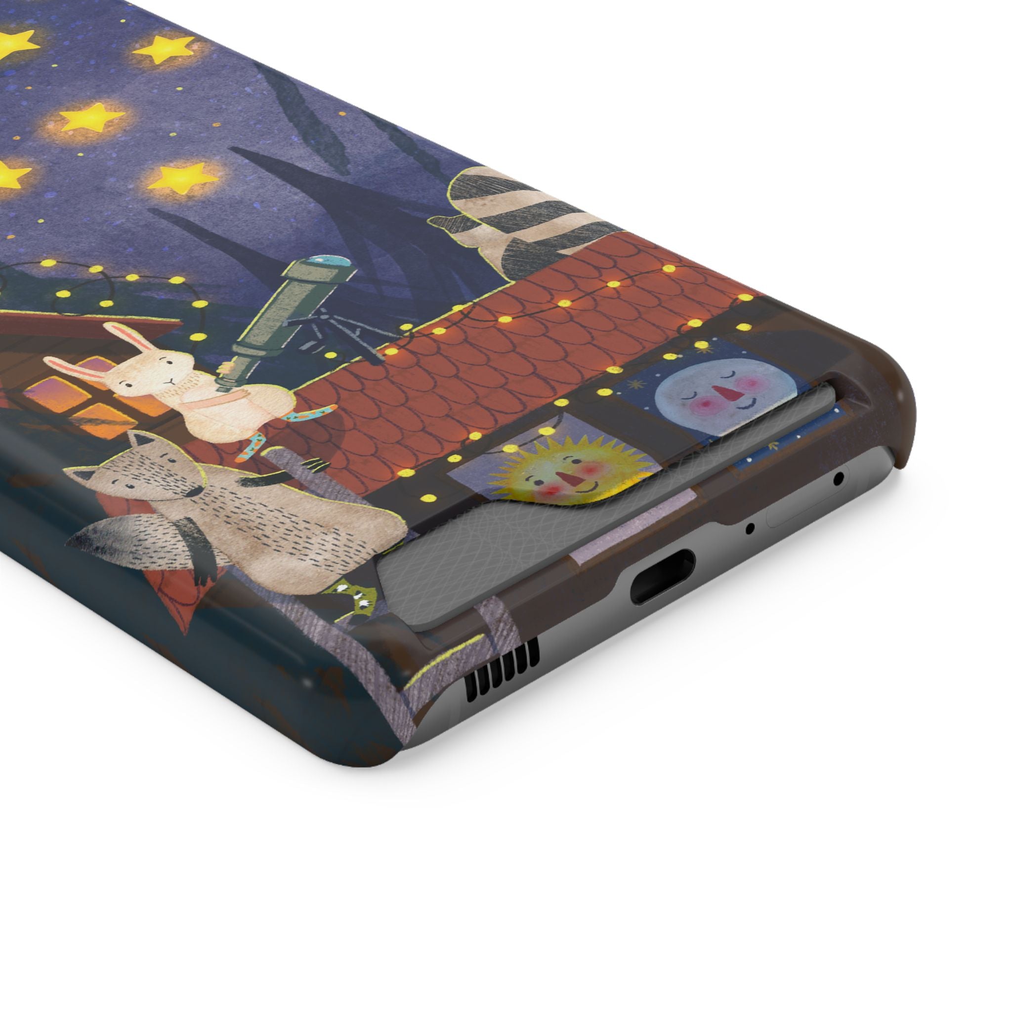 Stargazing Animals Phone Case With Card Holder - Cute Animal Design for Kids, Gift for Urban Explorers, Night Sky Vibes, Fun Accessory