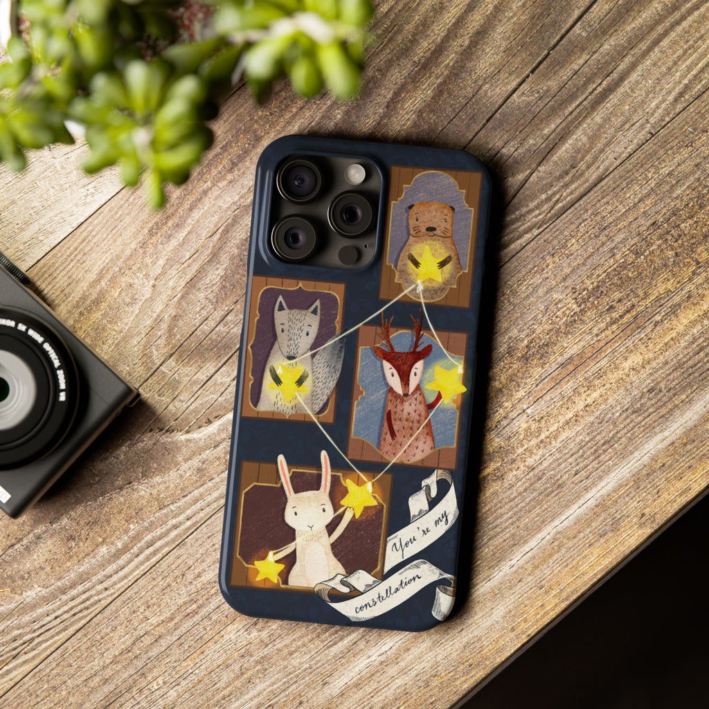 Constellation Friends Slim Case, Woodland Portrait iPhone Cover, Star Collector Design, Cute Kawaii Gift, Phone 8 9 X XR 11 12 13 14 15 16