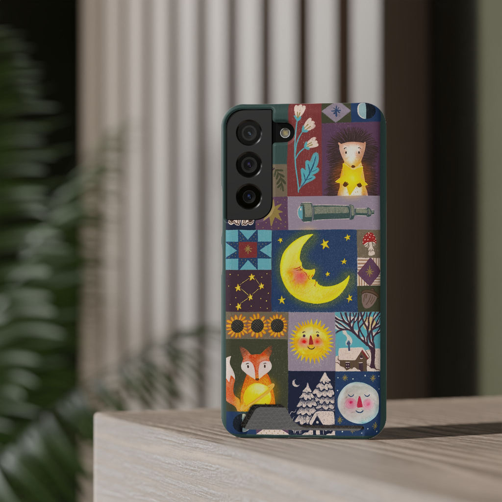 Magical Celestial Patchwork Phone Card Case - Cute Forest Animals Design, Perfect Gift for Nature Lovers, Kids & Adults, Ideal for Birthdays