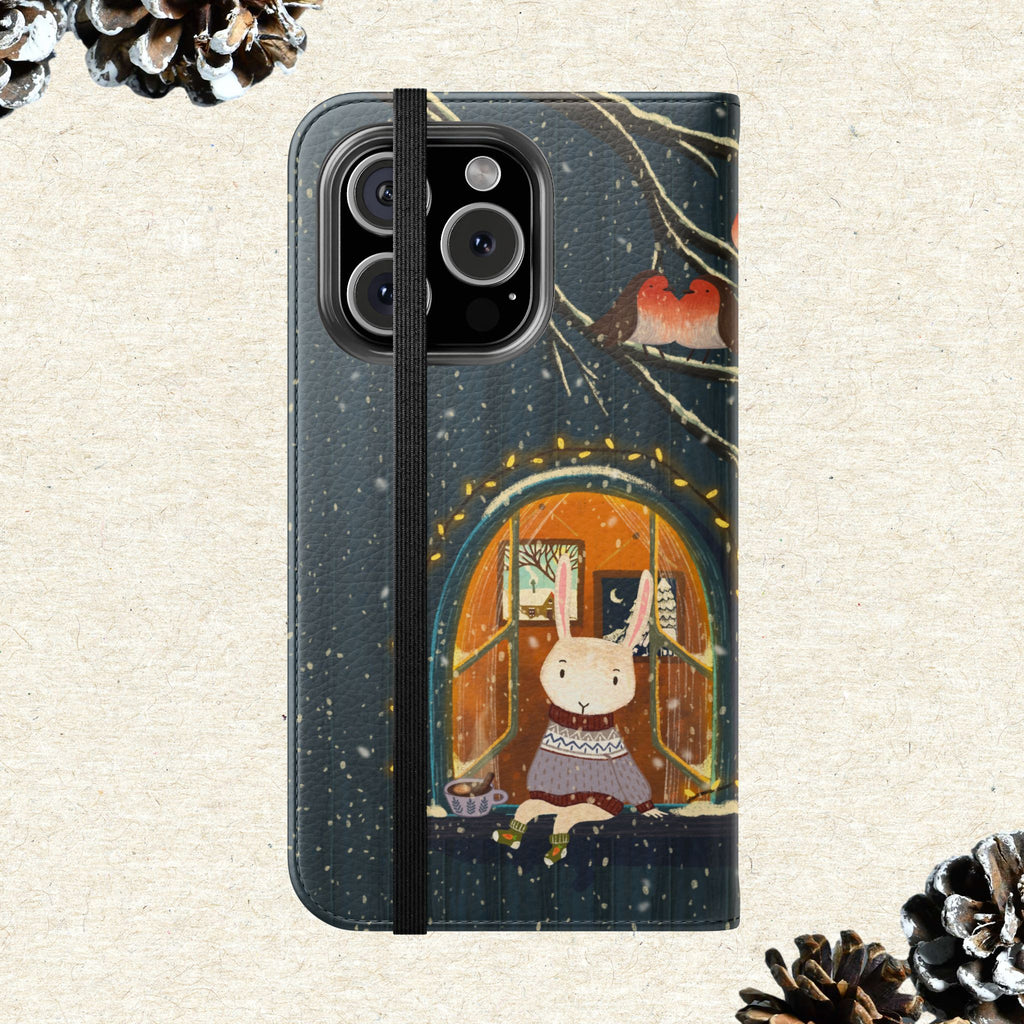 Cozy Winter Cottage Wallet Case, Cute Animals Flip Cover, Vegan Leather, Cozy Vibes, Gift Idea for iPhone 11 12 13 14 15 16, Galaxy S21 S22
