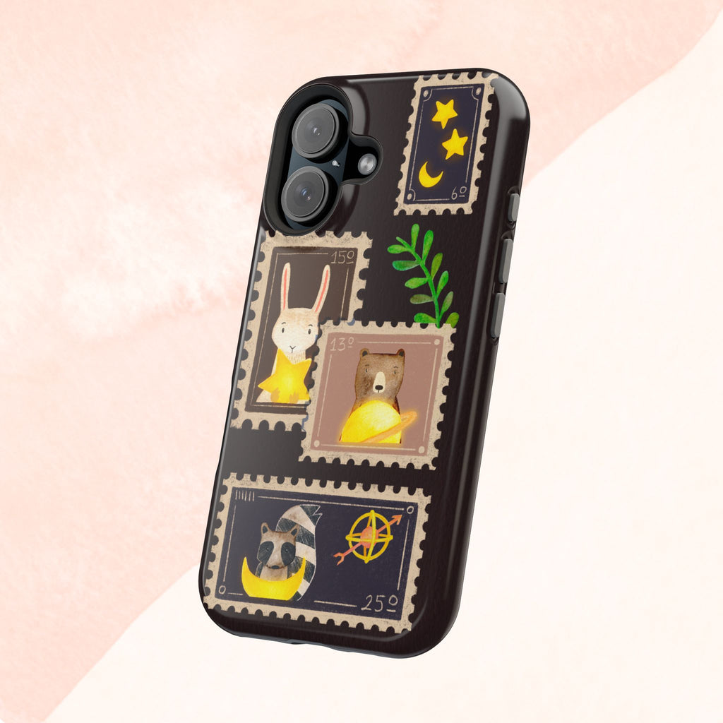 Cute Animal Stamp Phone Case, Quirky Gift for Animal Lovers, Personalized Case for Holidays, Unique Phone Accessory