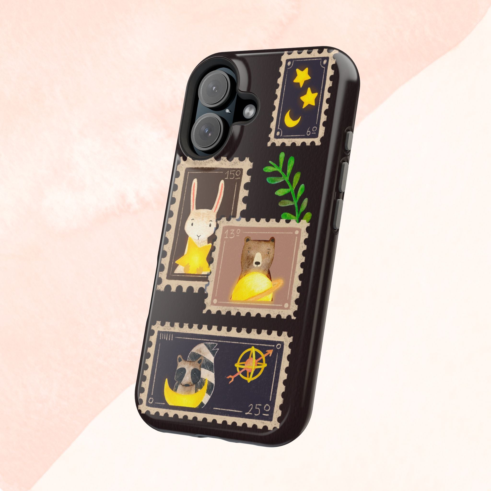 Cute Animal Stamp Phone Case, Quirky Gift for Animal Lovers, Personalized Case for Holidays, Unique Phone Accessory