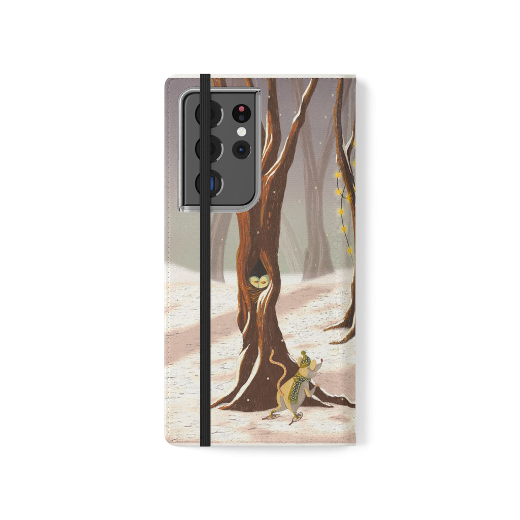 Winter Forest Tea Party Wallet Case, Woodland Animals Phone Flip Cover, Vegan Leather Case, iPhone 11 12 13 14 15 16, Galaxy Ultra S21 S22