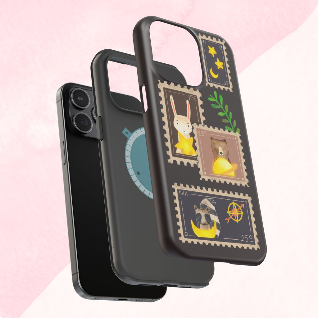 Cute Animal Stamp Phone Case, Quirky Gift for Animal Lovers, Personalized Case for Holidays, Unique Phone Accessory