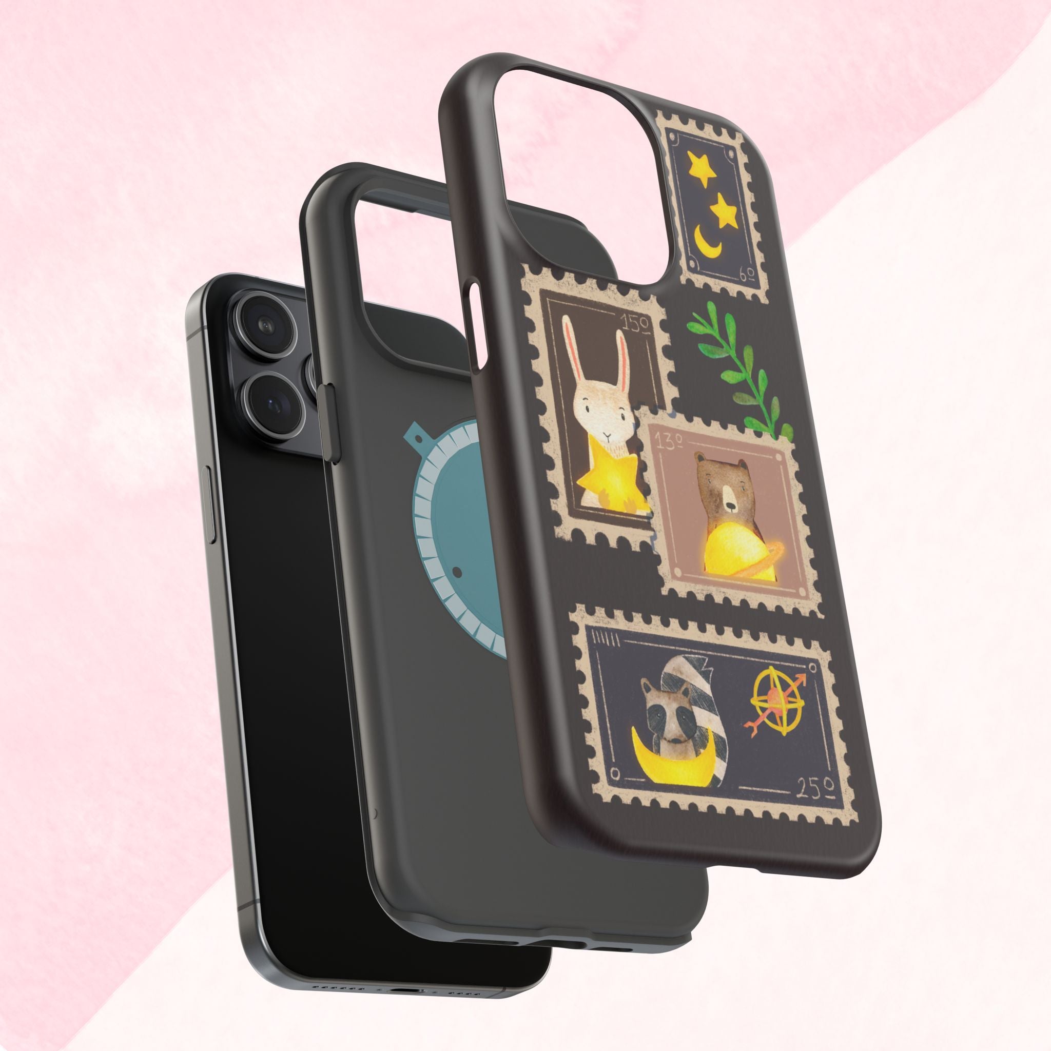 Cute Animal Stamp Phone Case, Quirky Gift for Animal Lovers, Personalized Case for Holidays, Unique Phone Accessory