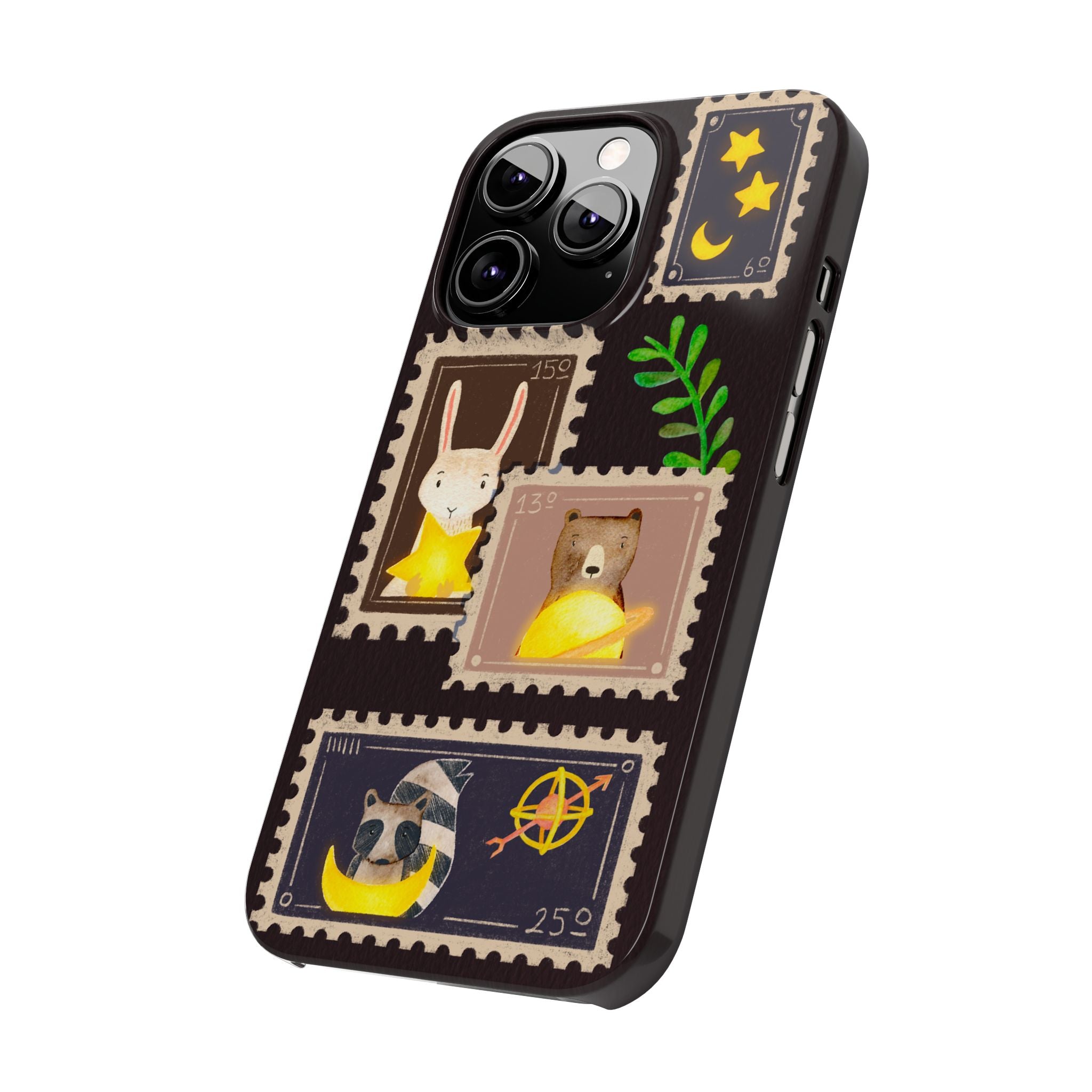Woodland Stamp Vintage Style Glossy iPhone Case | Cute Phone Cover, Animal Lover Gift, Unique Birthday Gift, iPhone XR, 12, 13, 14, 15, 16