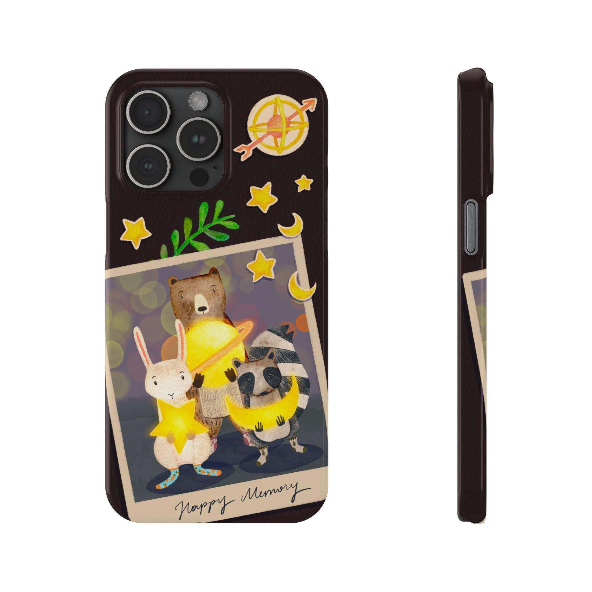 Happy Memory Animal Slim Case, Starry Night Friends iPhone Cover, Kawaii Photo Design, iPhone 8 9 X XR 12 13 14 15 16