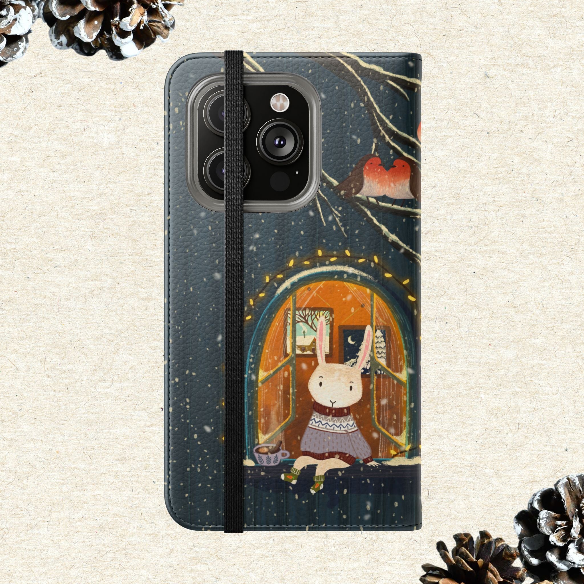 Cozy Winter Cottage Wallet Case, Cute Animals Flip Cover, Vegan Leather, Cozy Vibes, Gift Idea for iPhone 11 12 13 14 15 16, Galaxy S21 S22