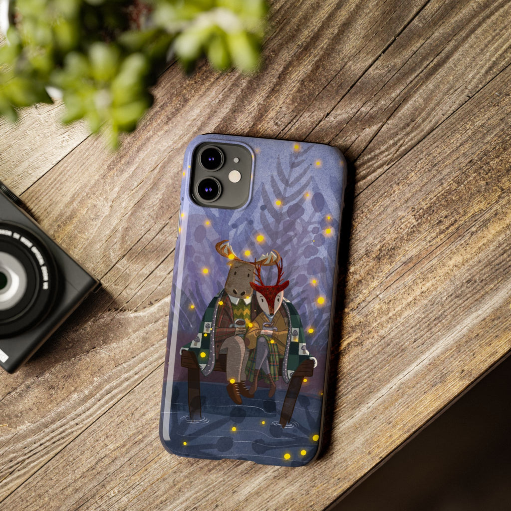 Whimsical Animal Love Slim Phone Cases, Cute Holiday Gifts, Cozy Home Decor, Nature Lover Accessories, Couples Gifts
