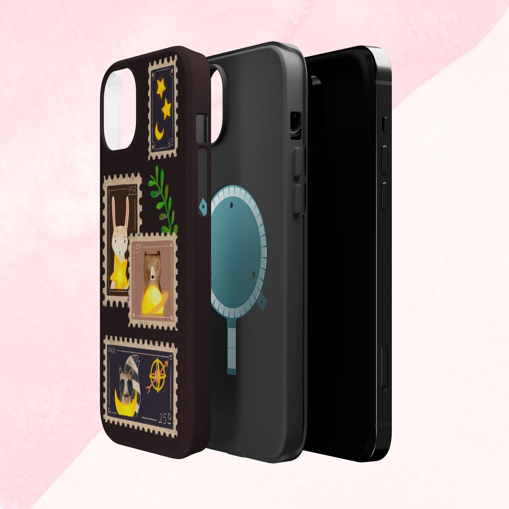 Cute Animal Stamp Phone Case, Quirky Gift for Animal Lovers, Personalized Case for Holidays, Unique Phone Accessory