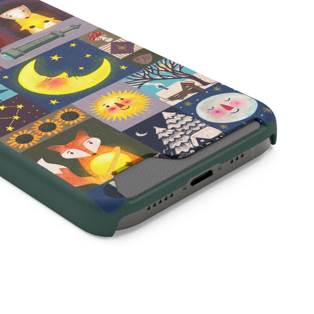 Magical Celestial Patchwork Phone Card Case - Cute Forest Animals Design, Perfect Gift for Nature Lovers, Kids & Adults, Ideal for Birthdays