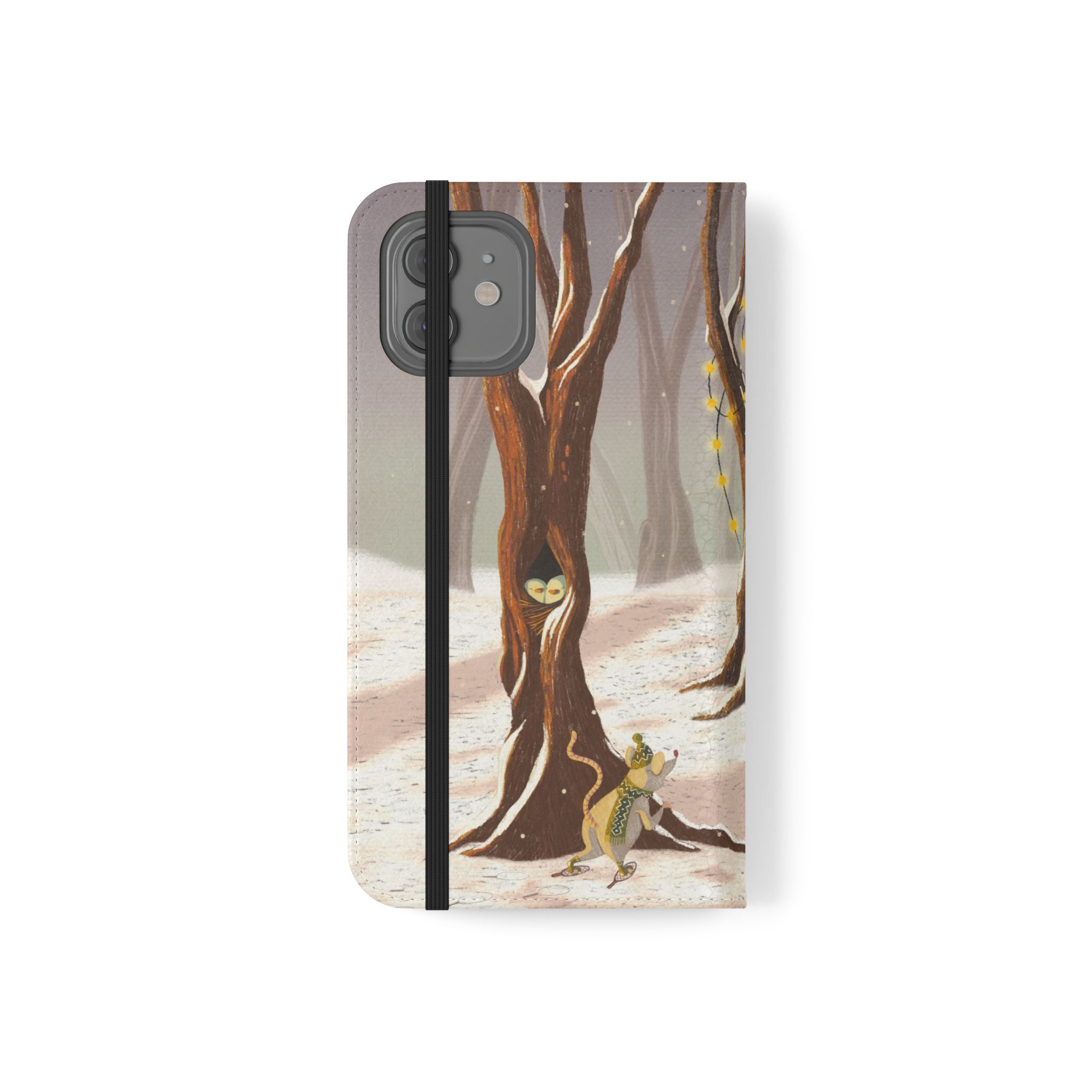 Winter Forest Tea Party Wallet Case, Woodland Animals Phone Flip Cover, Vegan Leather Case, iPhone 11 12 13 14 15 16, Galaxy Ultra S21 S22