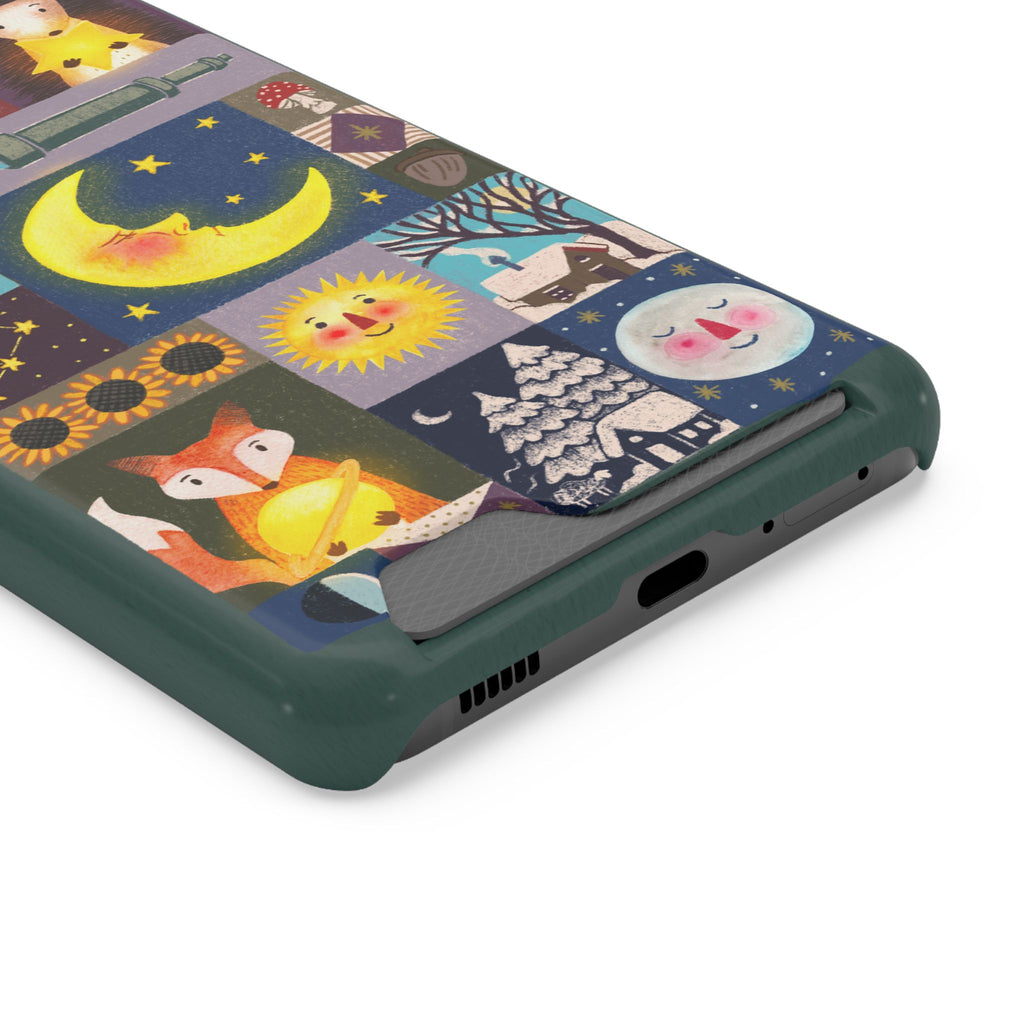 Magical Celestial Patchwork Phone Card Case - Cute Forest Animals Design, Perfect Gift for Nature Lovers, Kids & Adults, Ideal for Birthdays