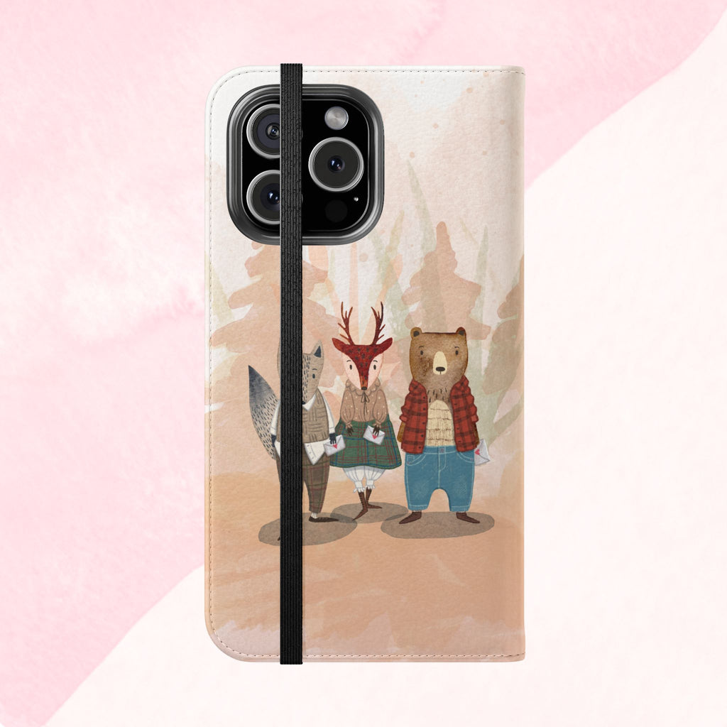 Whimsical Animal Flip Cases for Phones, Cute Woodland Creatures, Forest Friends Phone Cover, Animal Lover Gift, Phone Wallet