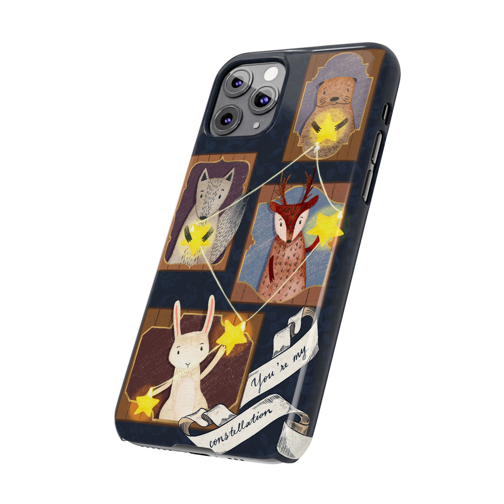 Constellation Friends Slim Case, Woodland Portrait iPhone Cover, Star Collector Design, Cute Kawaii Gift, Phone 8 9 X XR 11 12 13 14 15 16