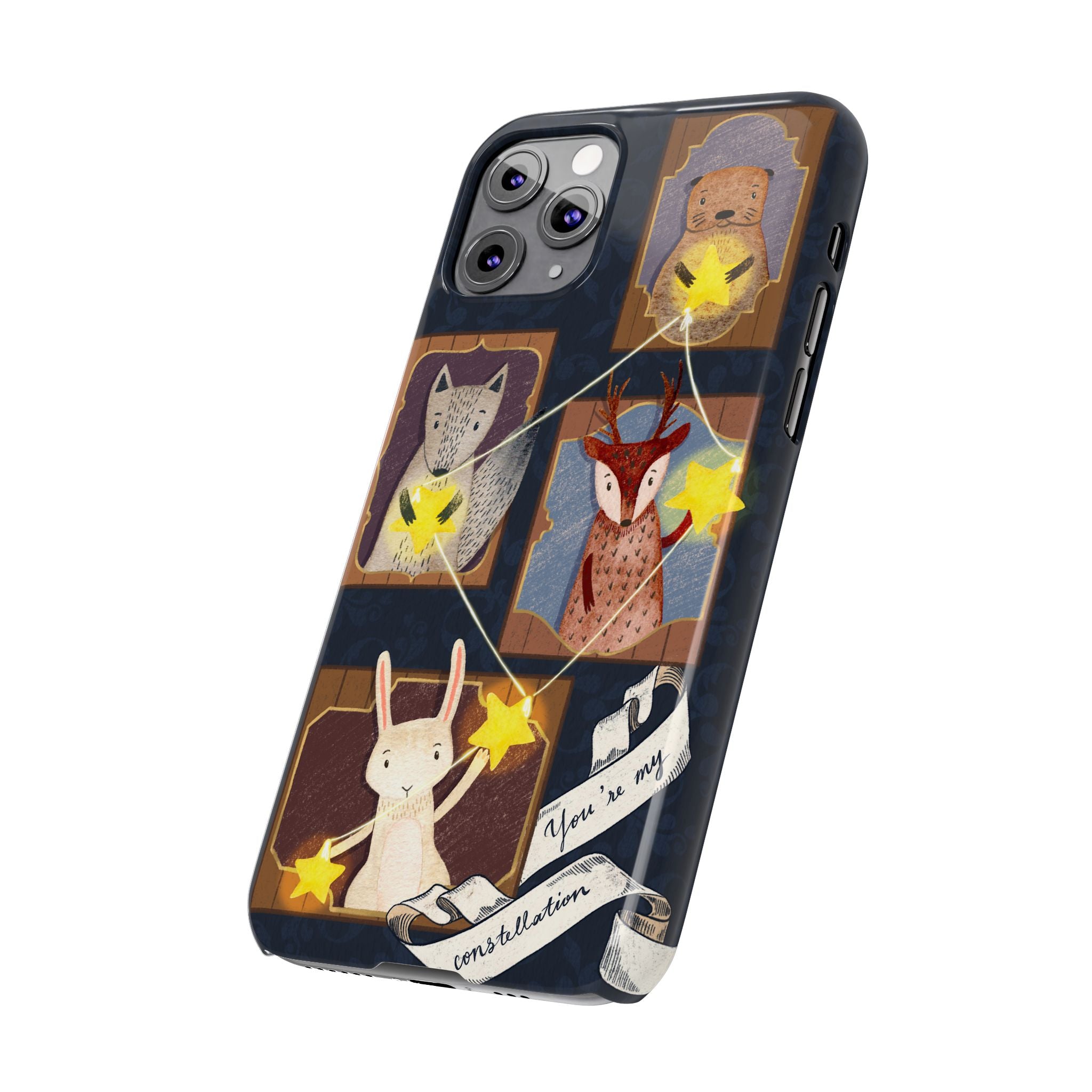 Constellation Friends Slim Case, Woodland Portrait iPhone Cover, Star Collector Design, Cute Kawaii Gift, Phone 8 9 X XR 11 12 13 14 15 16
