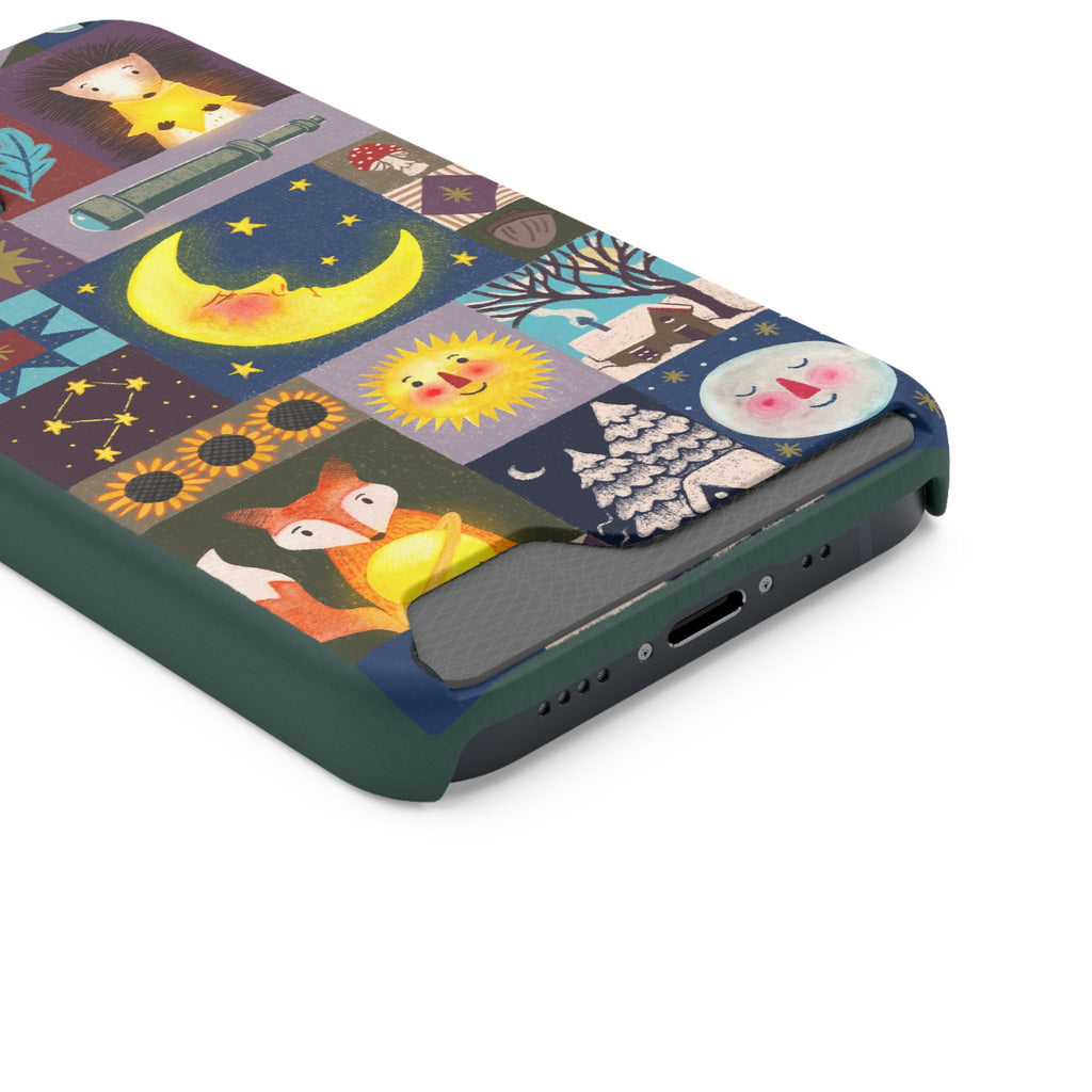 Magical Celestial Patchwork Phone Card Case - Cute Forest Animals Design, Perfect Gift for Nature Lovers, Kids & Adults, Ideal for Birthdays
