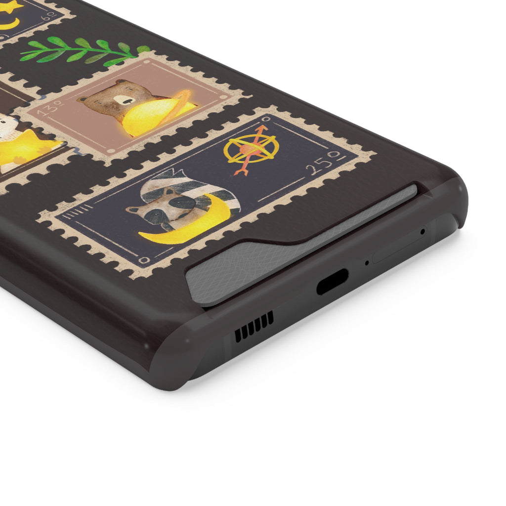 Animal Phone Case with Card Holder - Cute Raccoon, Bear & Bunny Design for iPhone 13 Samsung Galaxy S21/S22 - Pet Lovers Night Sky Style