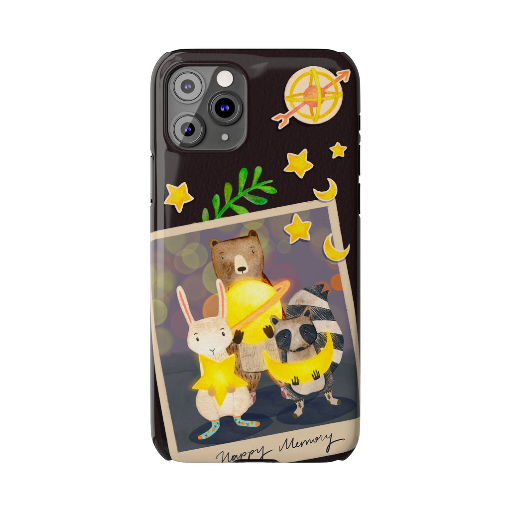 Happy Memory Animal Slim Case, Starry Night Friends iPhone Cover, Kawaii Photo Design, iPhone 8 9 X XR 12 13 14 15 16