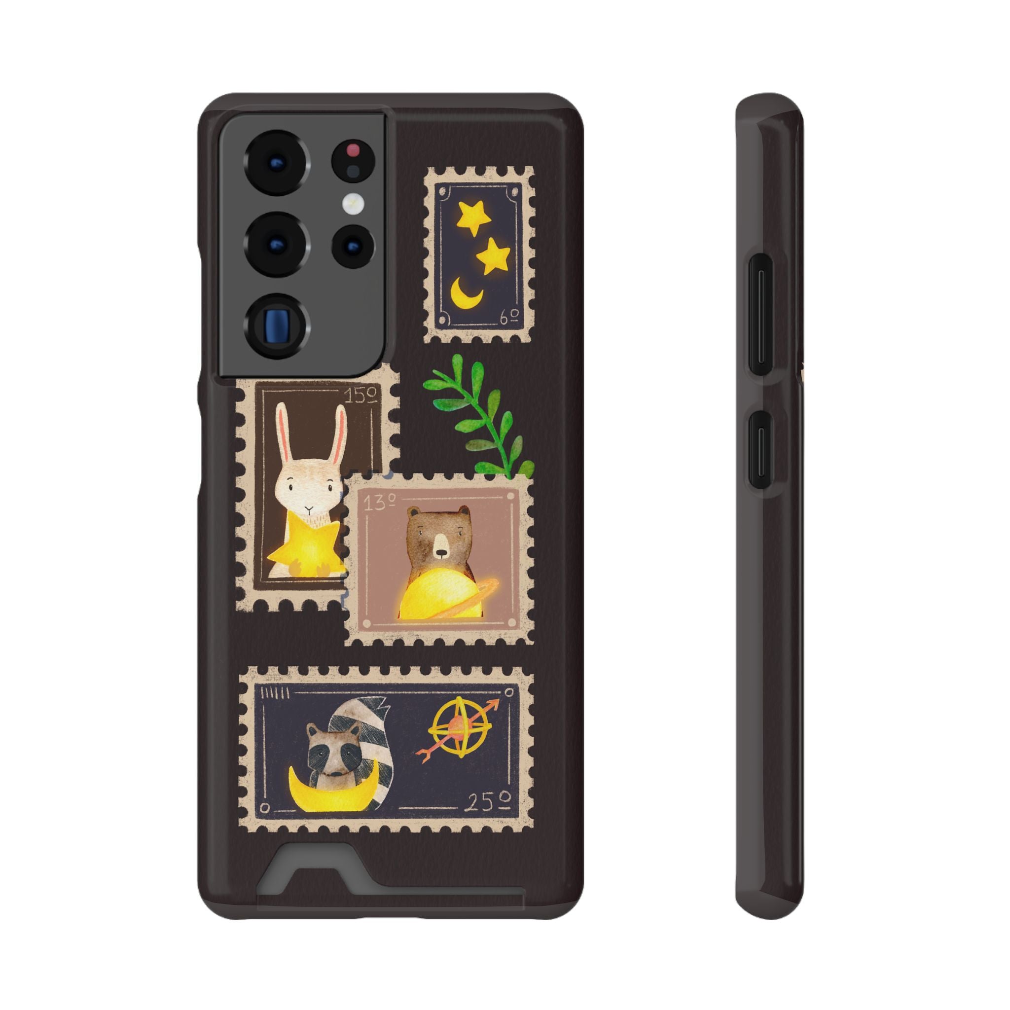 Animal Phone Case with Card Holder - Cute Raccoon, Bear & Bunny Design for iPhone 13 Samsung Galaxy S21/S22 - Pet Lovers Night Sky Style