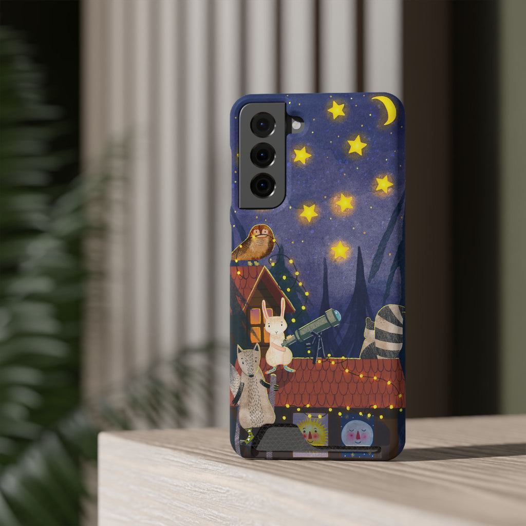 Stargazing Animals Phone Case With Card Holder - Cute Animal Design for Kids, Gift for Urban Explorers, Night Sky Vibes, Fun Accessory