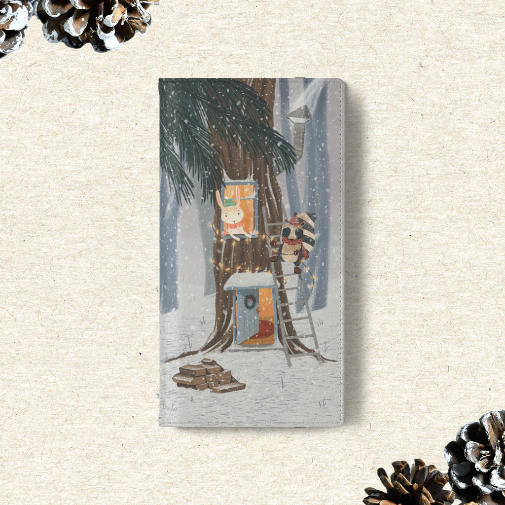 Winter Forest Friends Wallet Case, Woodland Flip Cover, Vegan Leather, Snowy Scene, Cozy Holiday, iPhone 11 12 13 14 15 16, Galaxy S21 S22