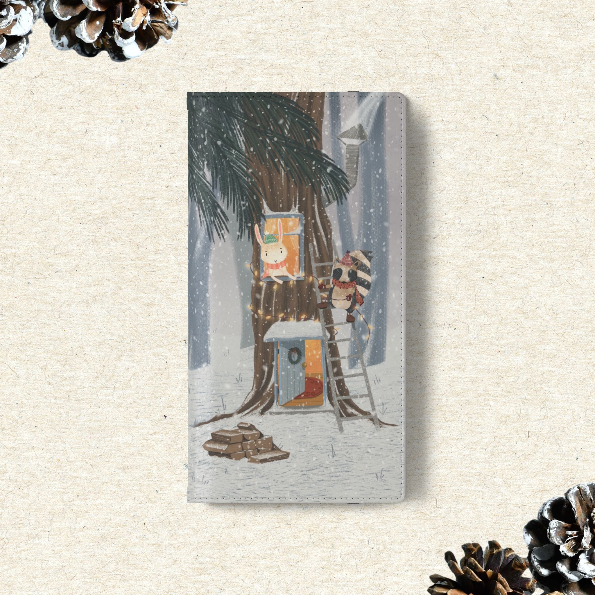 Winter Forest Friends Wallet Case, Woodland Flip Cover, Vegan Leather, Snowy Scene, Cozy Holiday, iPhone 11 12 13 14 15 16, Galaxy S21 S22