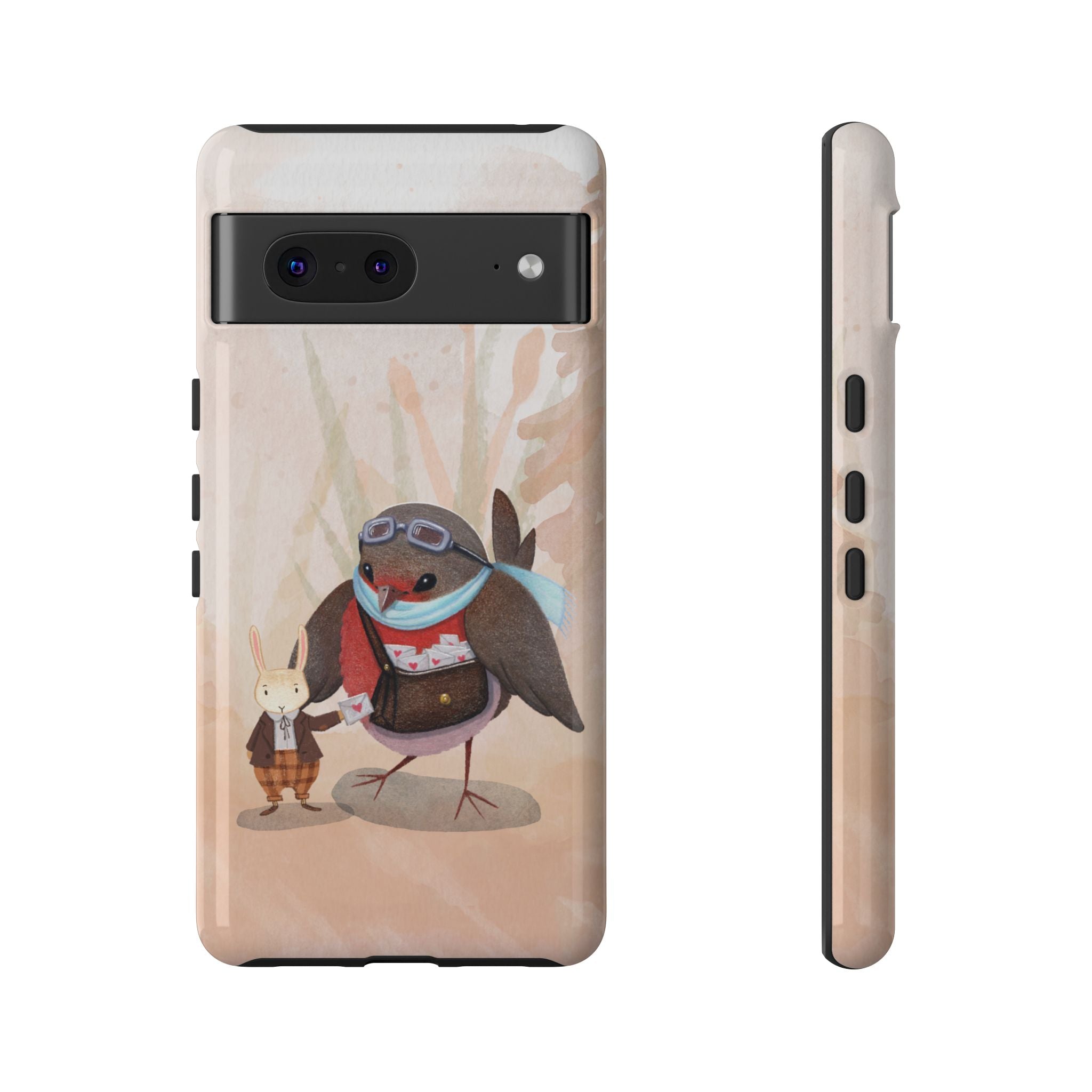 Whimsical Animal Phone Case, Cute Bird and Rabbit Design, Animal Lovers Gift, Nature-Themed Accessory, Eco-Friendly Tech Cover