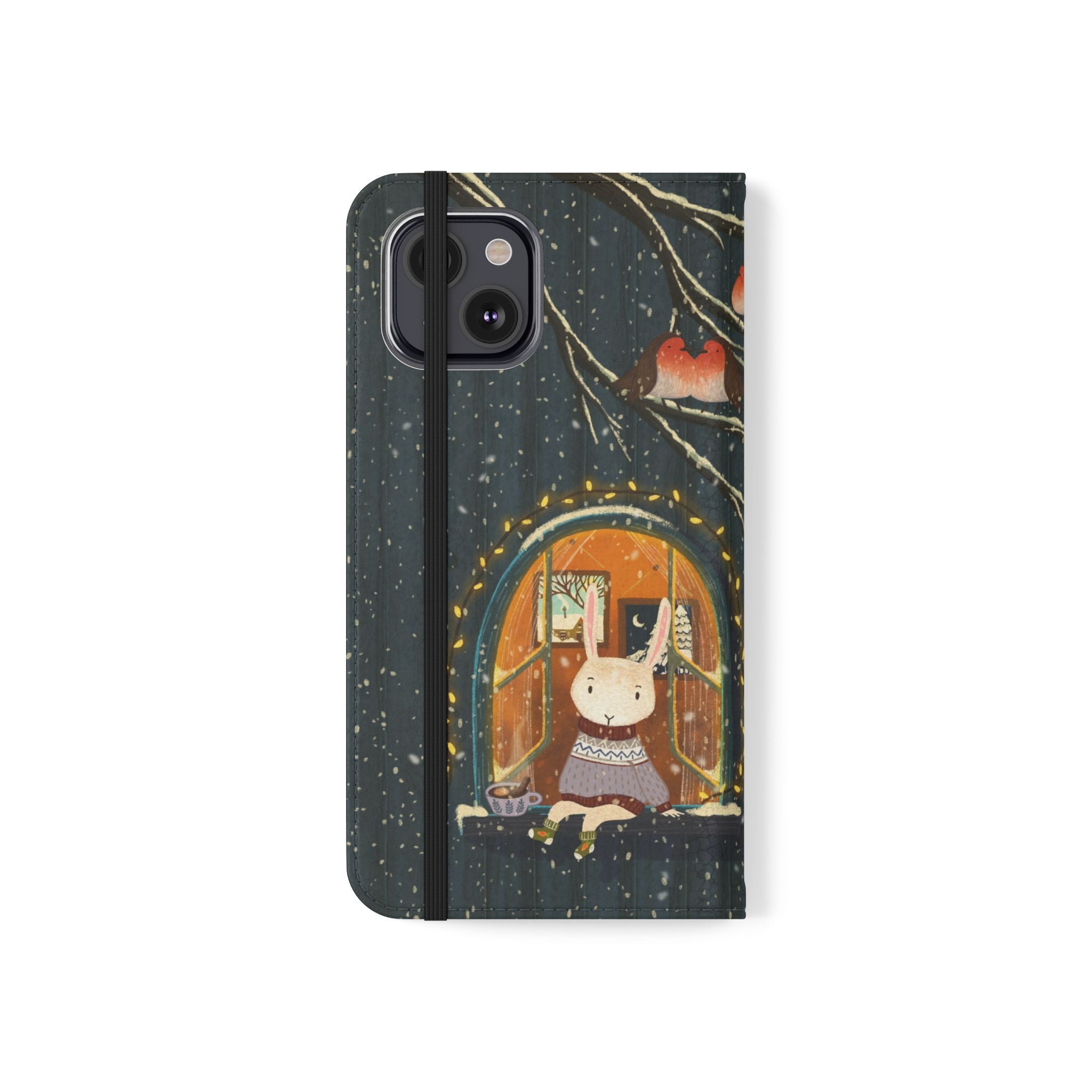 Cozy Winter Cottage Wallet Case, Cute Animals Flip Cover, Vegan Leather, Cozy Vibes, Gift Idea for iPhone 11 12 13 14 15 16, Galaxy S21 S22