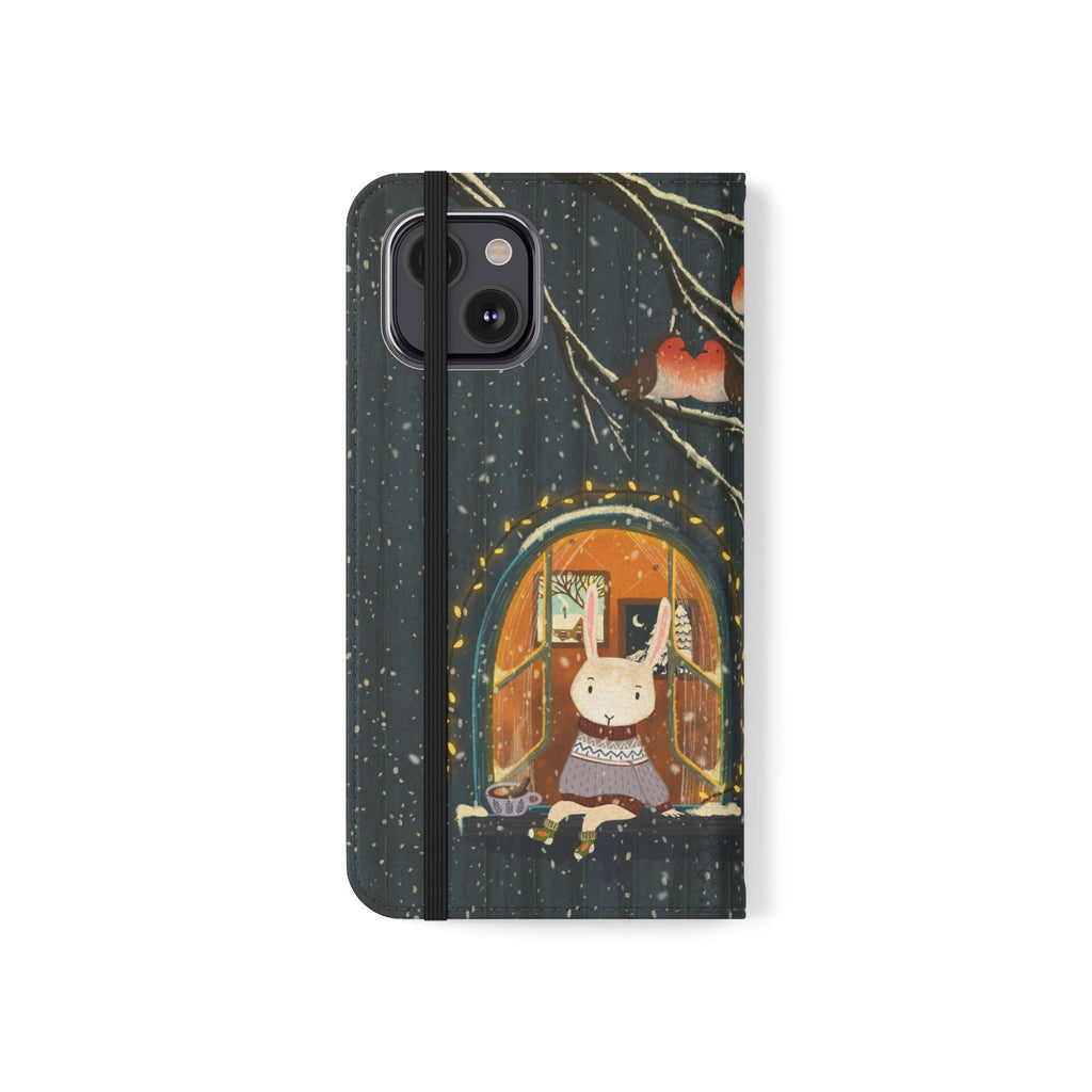 Cozy Winter Cottage Wallet Case, Cute Animals Flip Cover, Vegan Leather, Cozy Vibes, Gift Idea for iPhone 11 12 13 14 15 16, Galaxy S21 S22