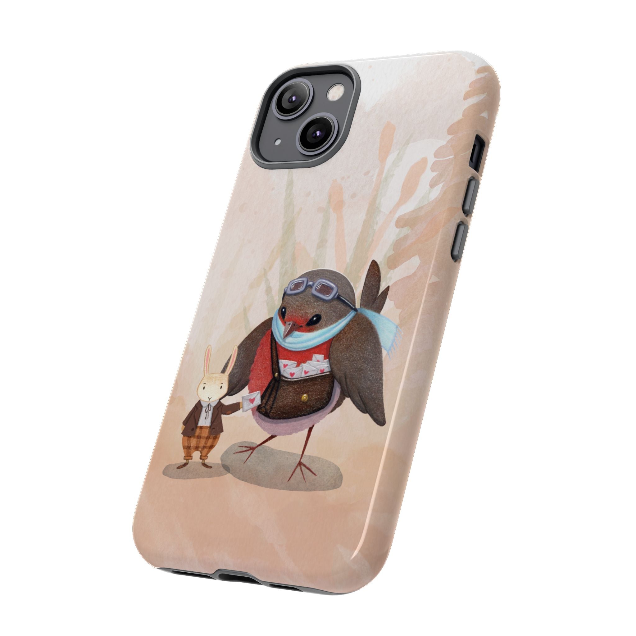 Whimsical Animal Phone Case, Cute Bird and Rabbit Design, Animal Lovers Gift, Nature-Themed Accessory, Eco-Friendly Tech Cover