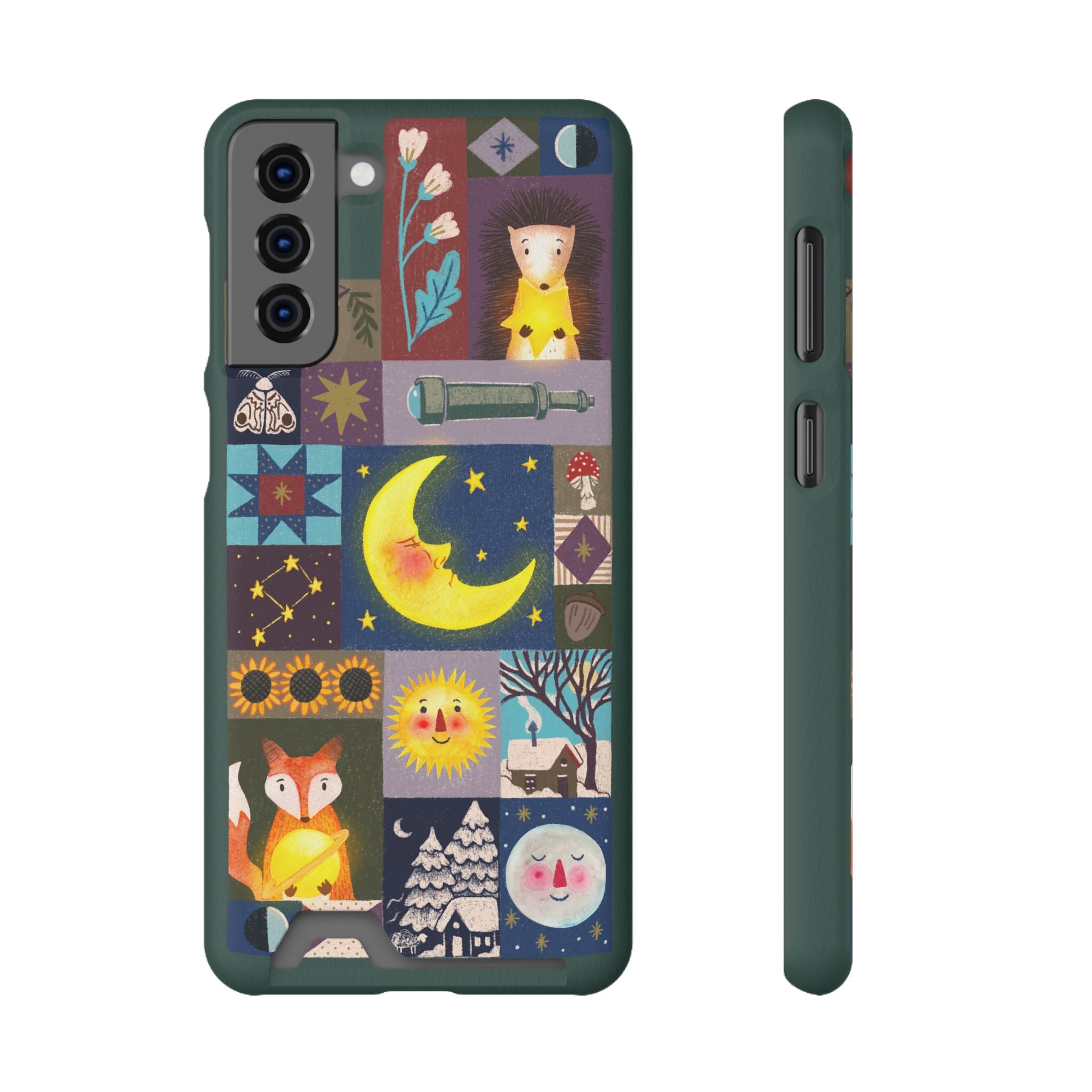 Magical Celestial Patchwork Phone Card Case - Cute Forest Animals Design, Perfect Gift for Nature Lovers, Kids & Adults, Ideal for Birthdays