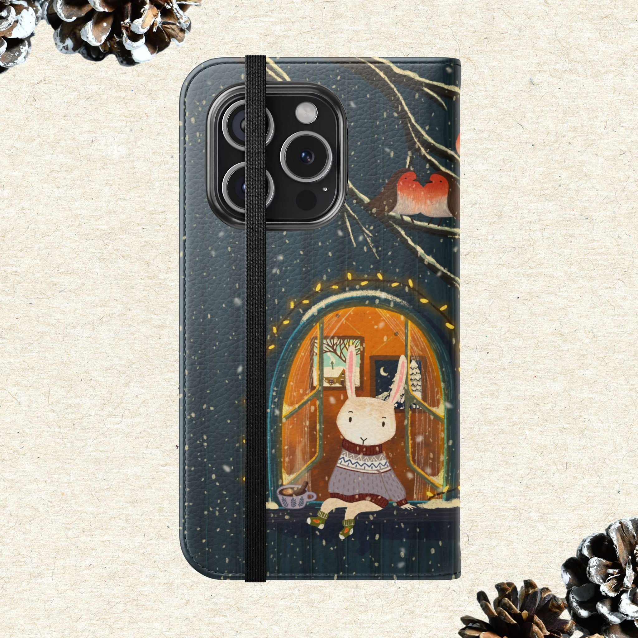 Cozy Winter Cottage Wallet Case, Cute Animals Flip Cover, Vegan Leather, Cozy Vibes, Gift Idea for iPhone 11 12 13 14 15 16, Galaxy S21 S22