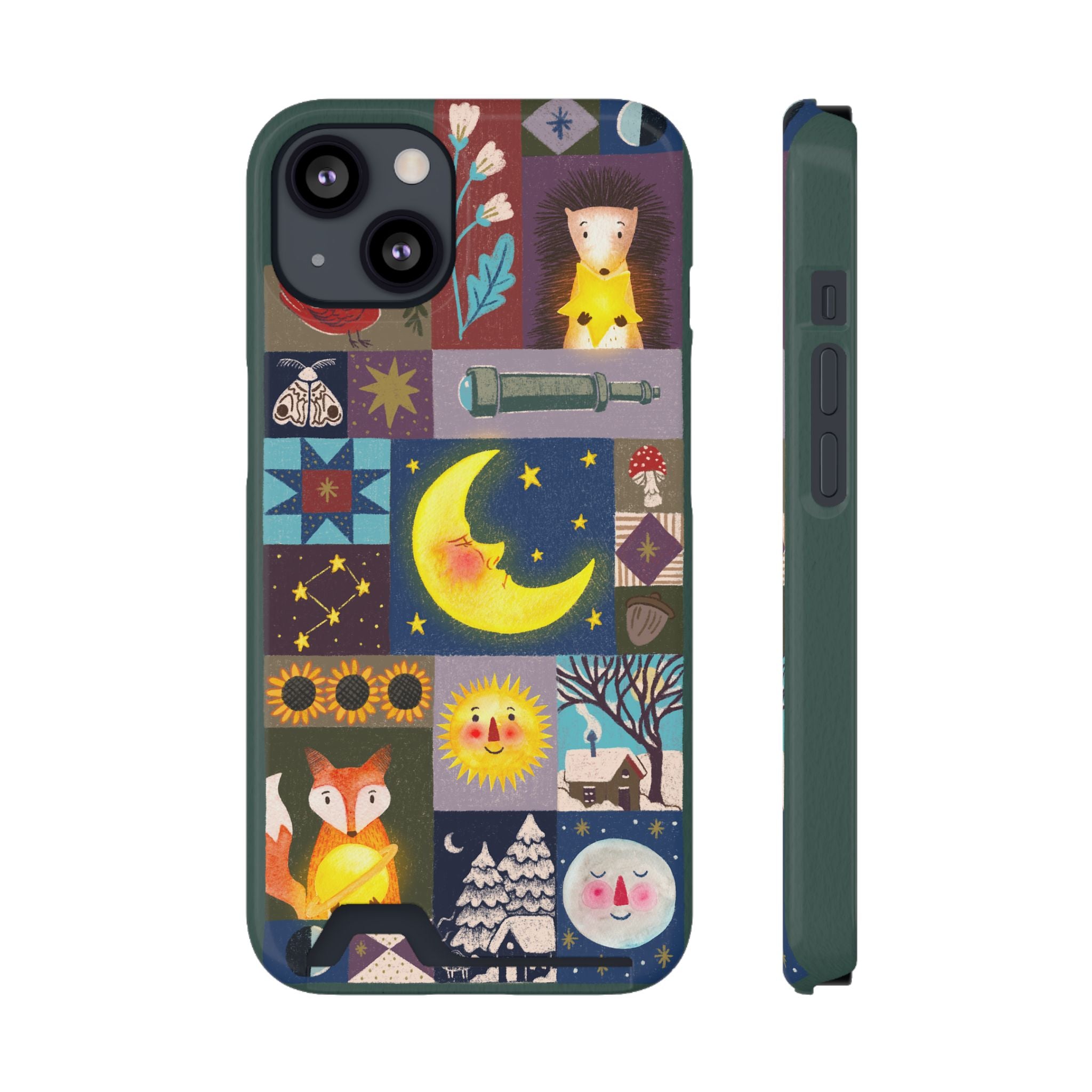 Magical Celestial Patchwork Phone Card Case - Cute Forest Animals Design, Perfect Gift for Nature Lovers, Kids & Adults, Ideal for Birthdays