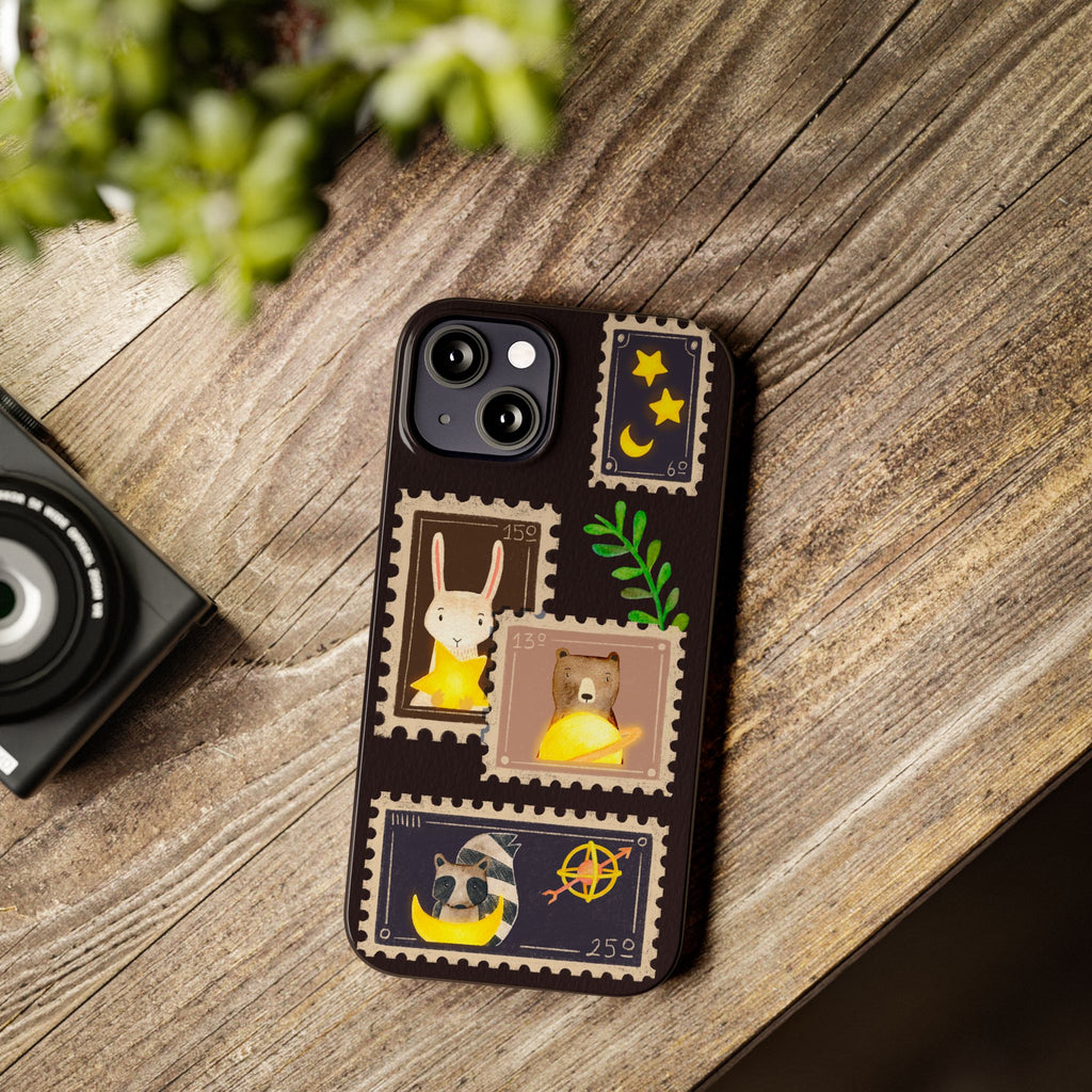 Woodland Stamp Vintage Style Glossy iPhone Case | Cute Phone Cover, Animal Lover Gift, Unique Birthday Gift, iPhone XR, 12, 13, 14, 15, 16