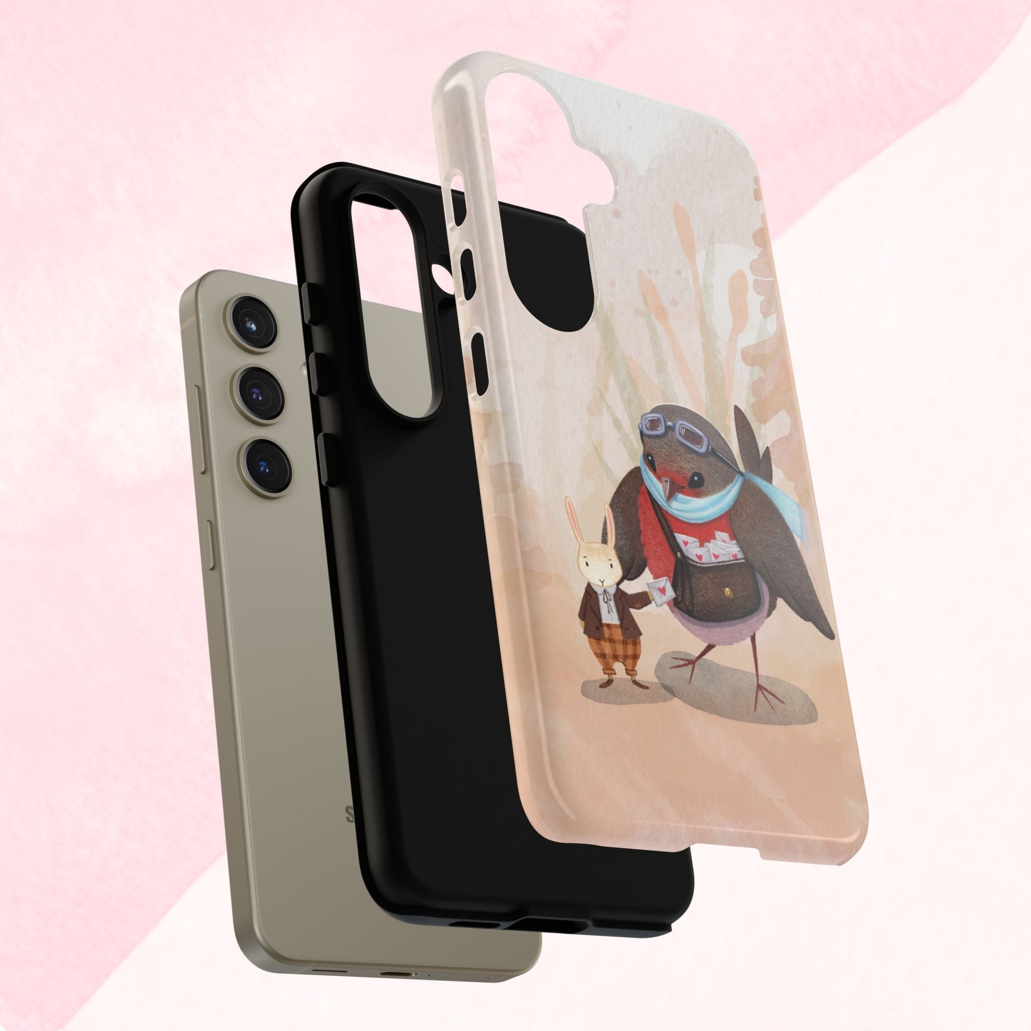 Whimsical Animal Phone Case, Cute Bird and Rabbit Design, Animal Lovers Gift, Nature-Themed Accessory, Eco-Friendly Tech Cover