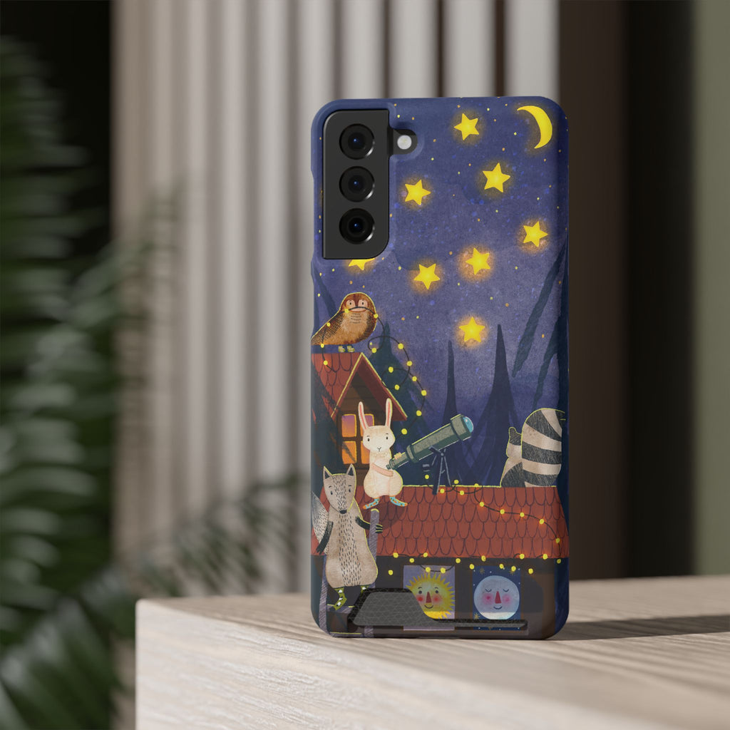 Stargazing Animals Phone Case With Card Holder - Cute Animal Design for Kids, Gift for Urban Explorers, Night Sky Vibes, Fun Accessory