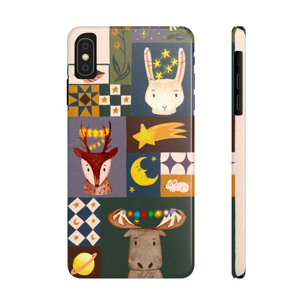 Holiday Night Sky Slim Case, Cute Forest Creatures iPhone Cover, Bunny Deer Moose, iPhone 7 8 X XR XS 11 12 13 14 15 16