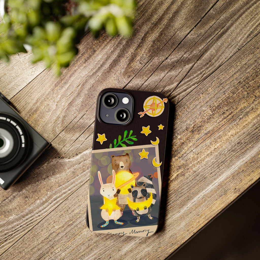 Happy Memory Animal Slim Case, Starry Night Friends iPhone Cover, Kawaii Photo Design, iPhone 8 9 X XR 12 13 14 15 16