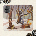 Winter Forest Tea Party Wallet Case, Woodland Animals Phone Flip Cover, Vegan Leather Case, iPhone 11 12 13 14 15 16, Galaxy Ultra S21 S22