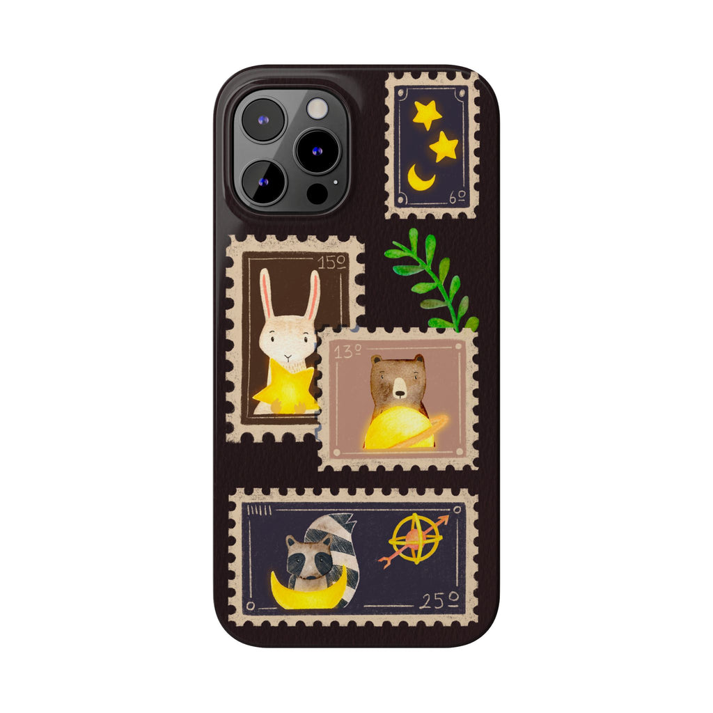 Woodland Stamp Vintage Style Glossy iPhone Case | Cute Phone Cover, Animal Lover Gift, Unique Birthday Gift, iPhone XR, 12, 13, 14, 15, 16