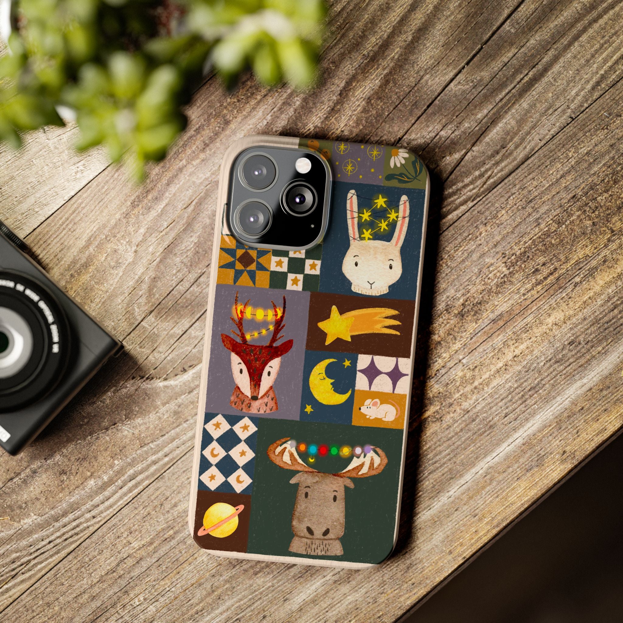 Holiday Night Sky Slim Case, Cute Forest Creatures iPhone Cover, Bunny Deer Moose, iPhone 7 8 X XR XS 11 12 13 14 15 16