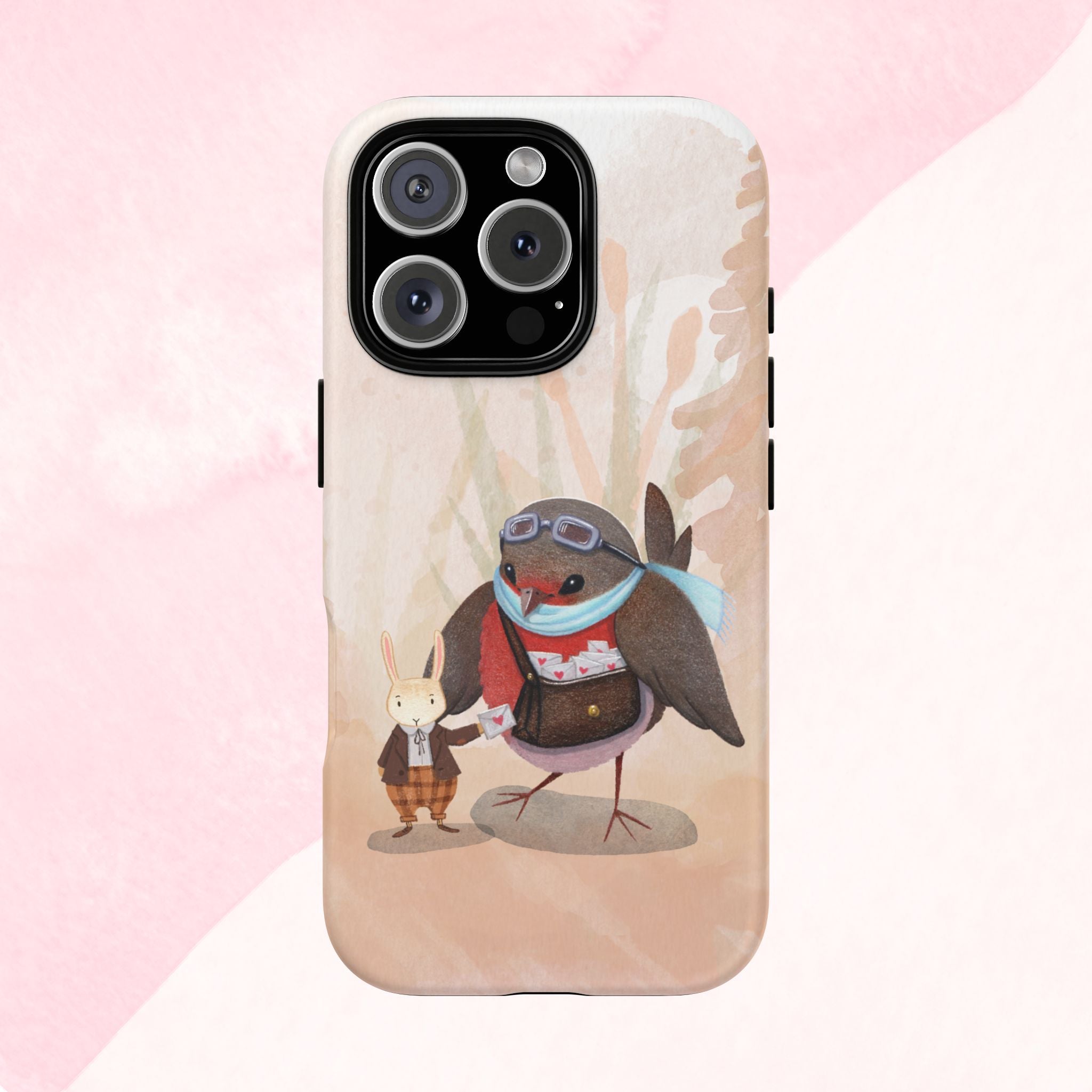 Whimsical Animal Phone Case, Cute Bird and Rabbit Design, Animal Lovers Gift, Nature-Themed Accessory, Eco-Friendly Tech Cover